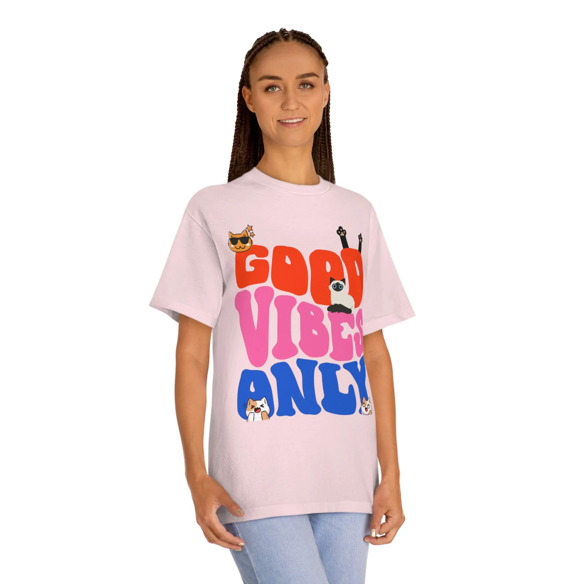 Good Vibes Only Cat POD Unisex Classic Tee