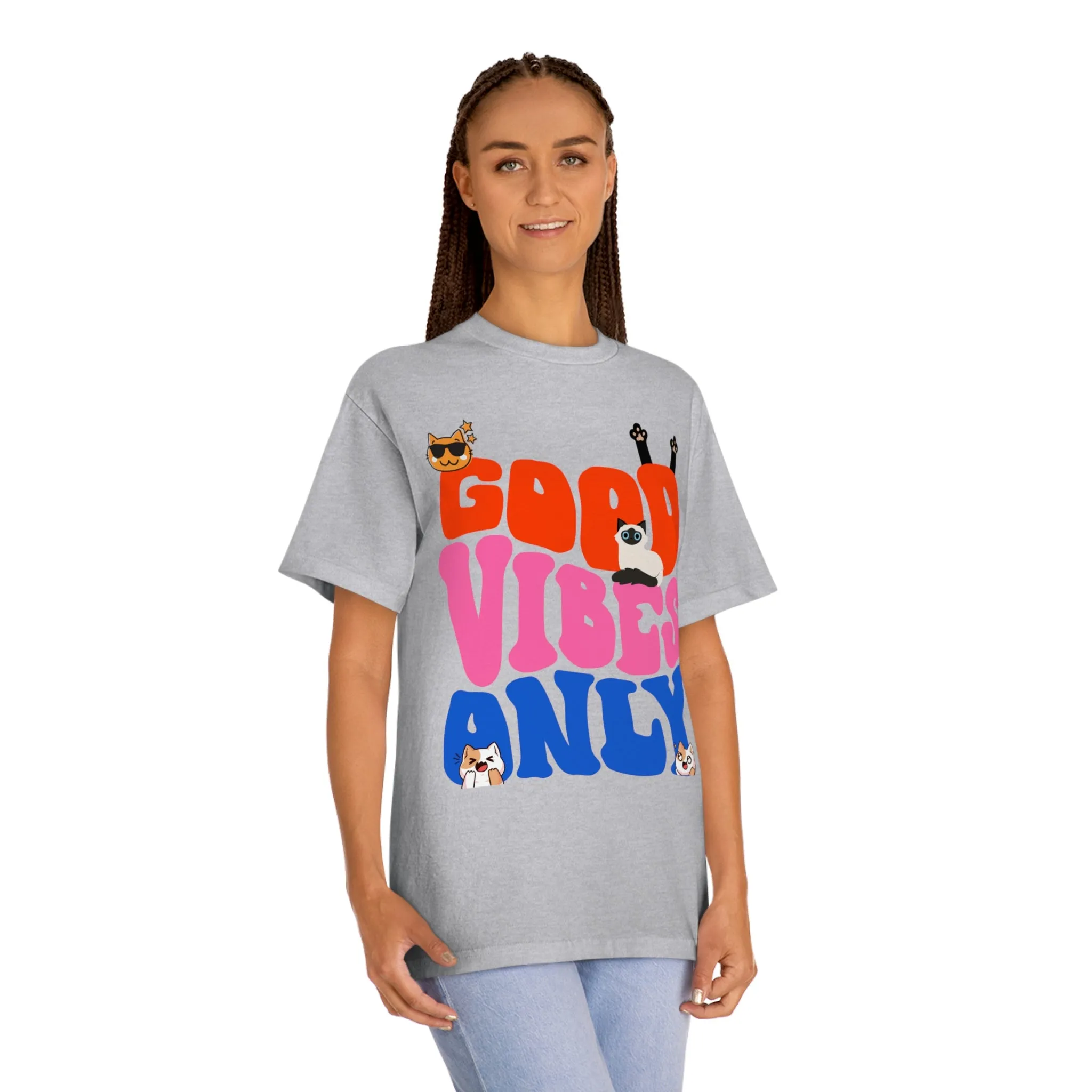 Good Vibes Only Cat POD Unisex Classic Tee