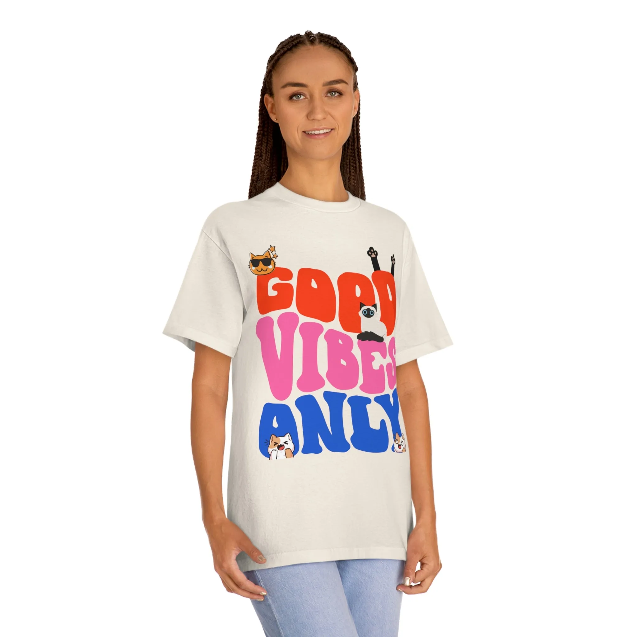 Good Vibes Only Cat POD Unisex Classic Tee