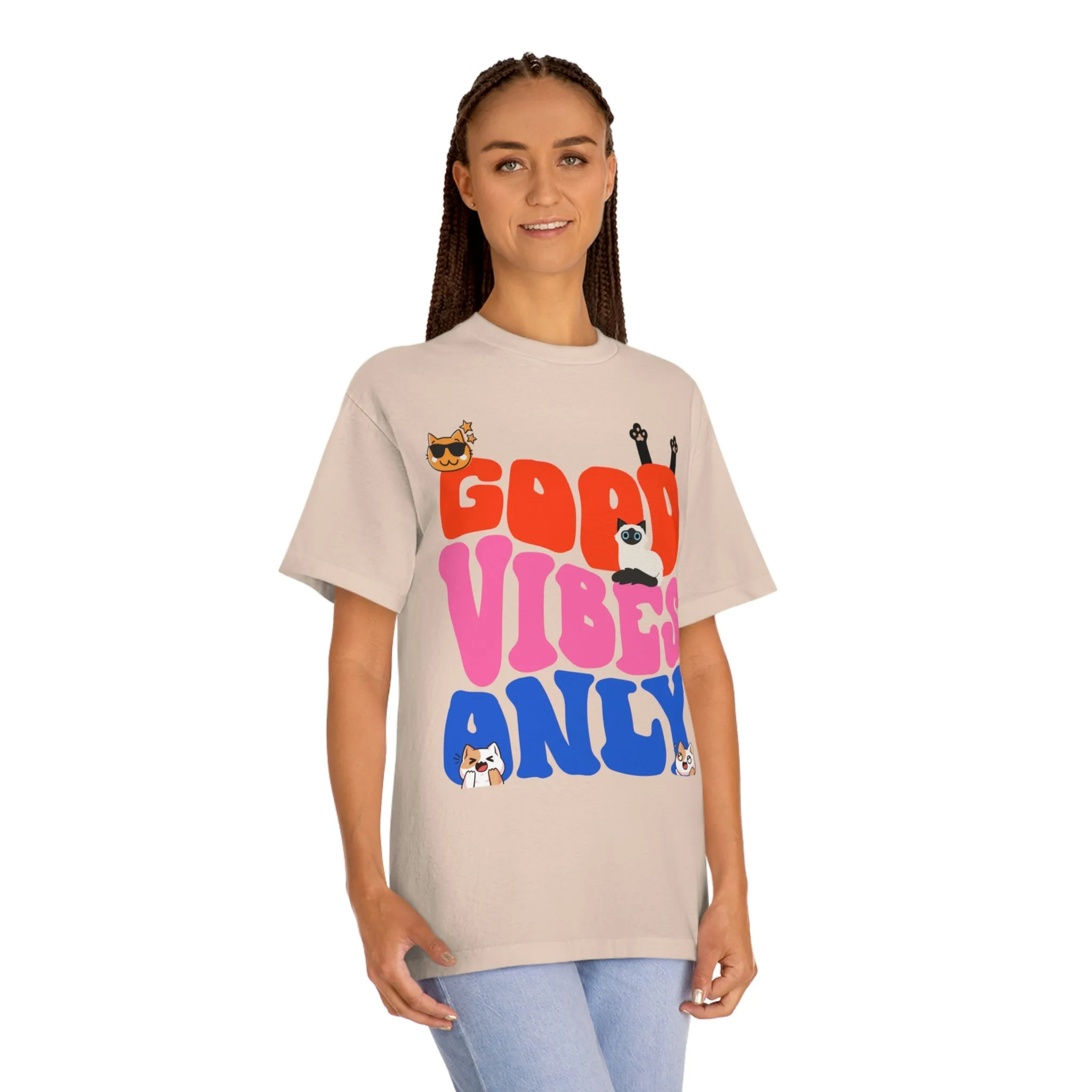 Good Vibes Only Cat POD Unisex Classic Tee