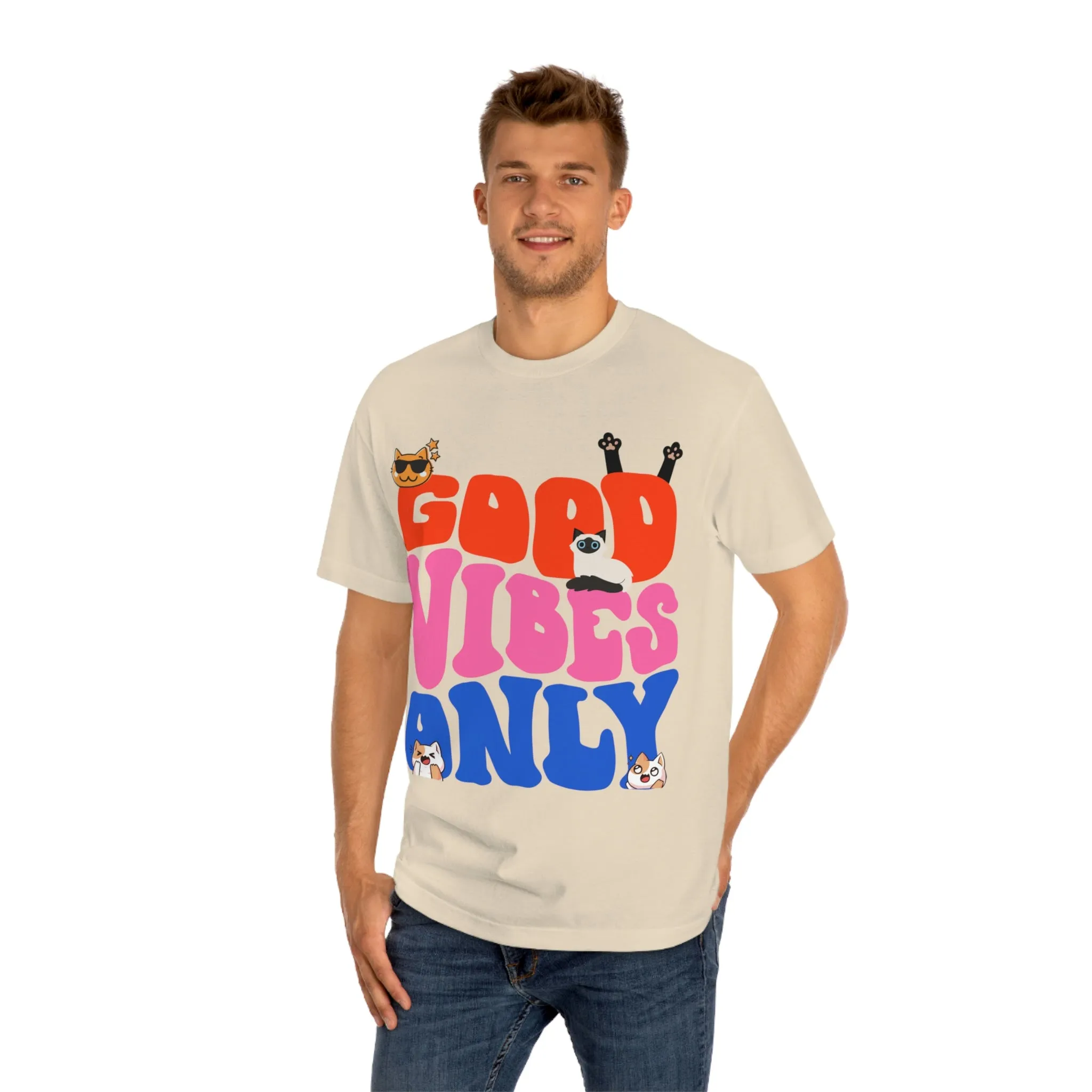 Good Vibes Only Cat POD Unisex Classic Tee