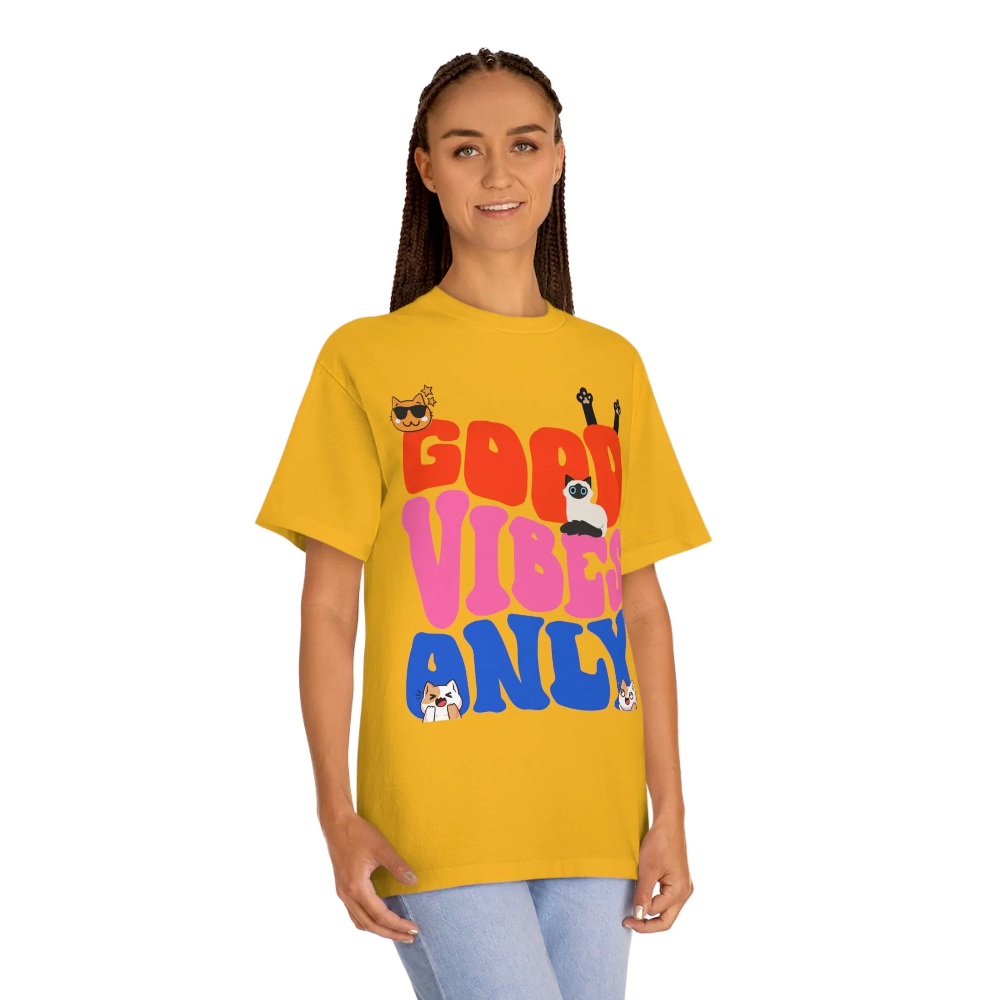 Good Vibes Only Cat POD Unisex Classic Tee