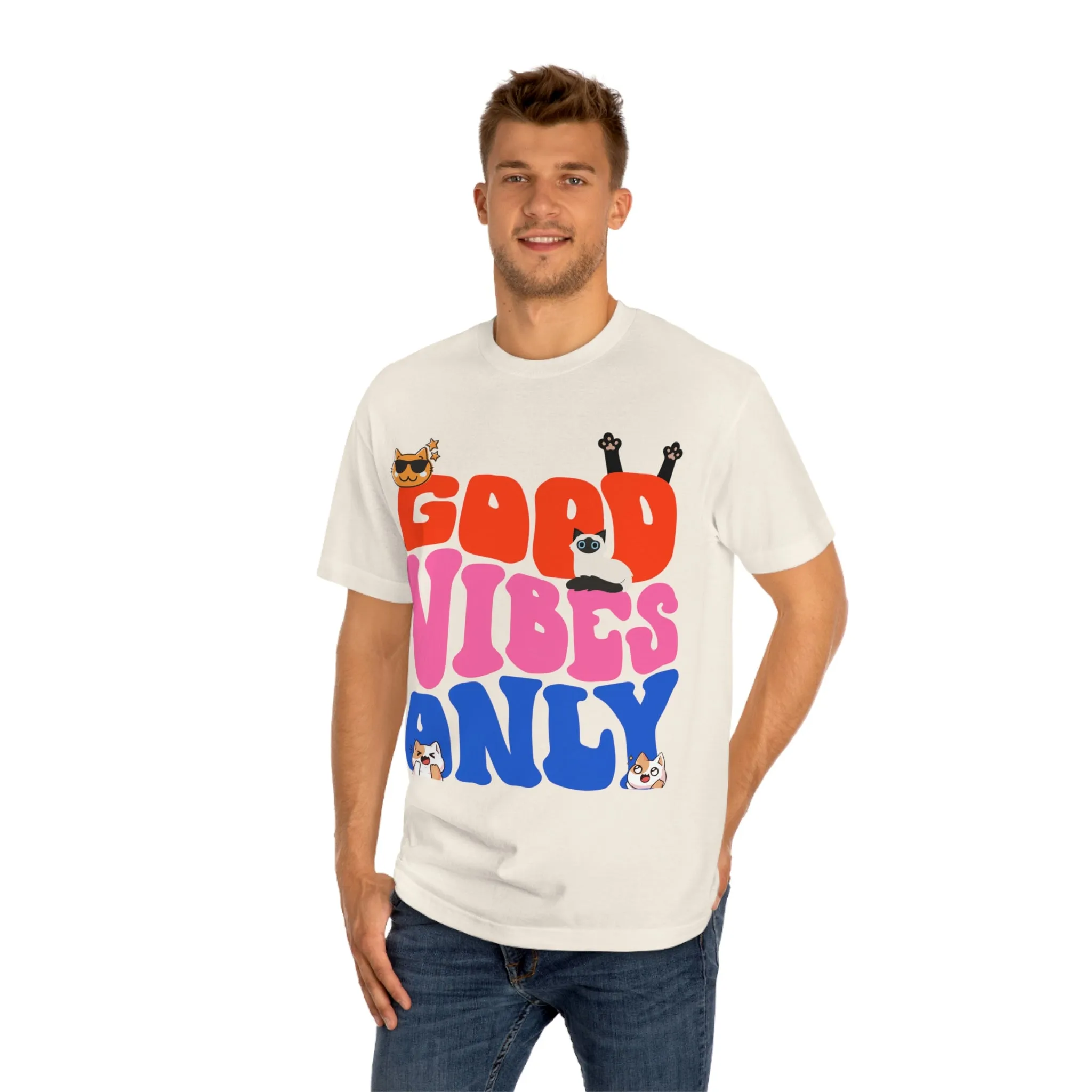 Good Vibes Only Cat POD Unisex Classic Tee