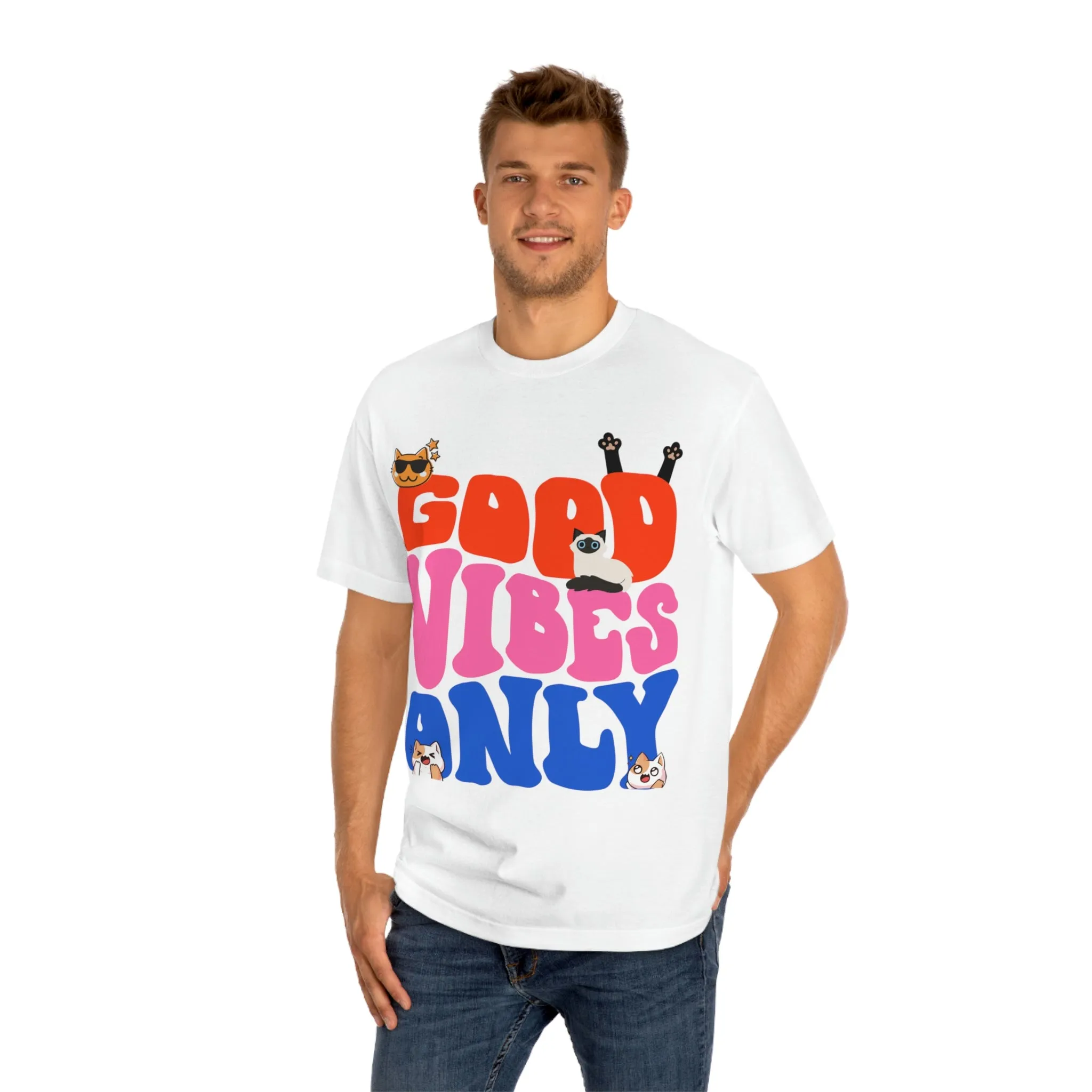 Good Vibes Only Cat POD Unisex Classic Tee