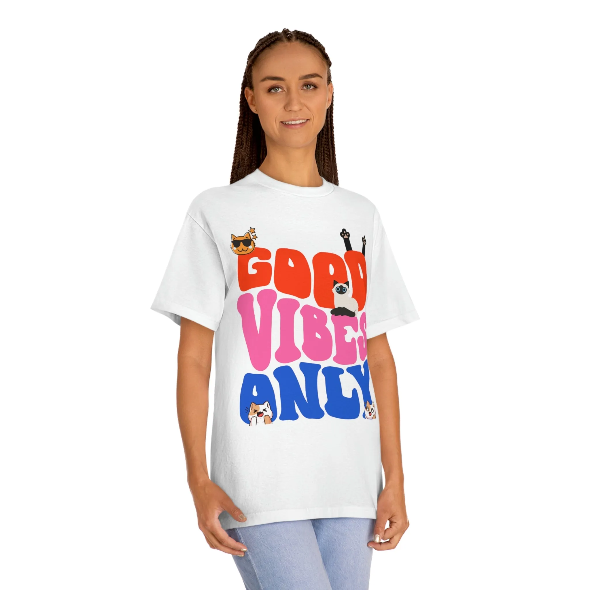 Good Vibes Only Cat POD Unisex Classic Tee