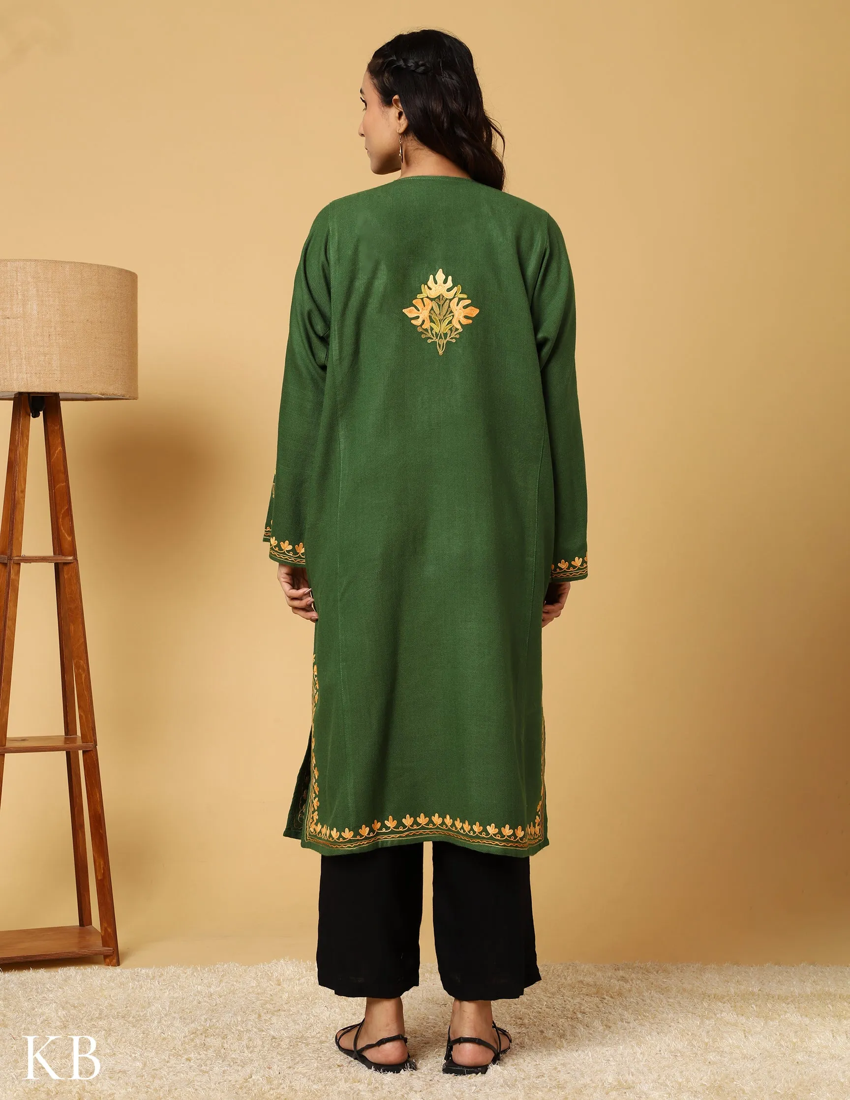 Green Aari Embroidered Fine Cashmilon Phiran