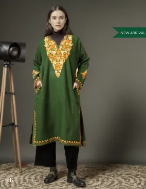 Green Aari Embroidered Fine Cashmilon Phiran