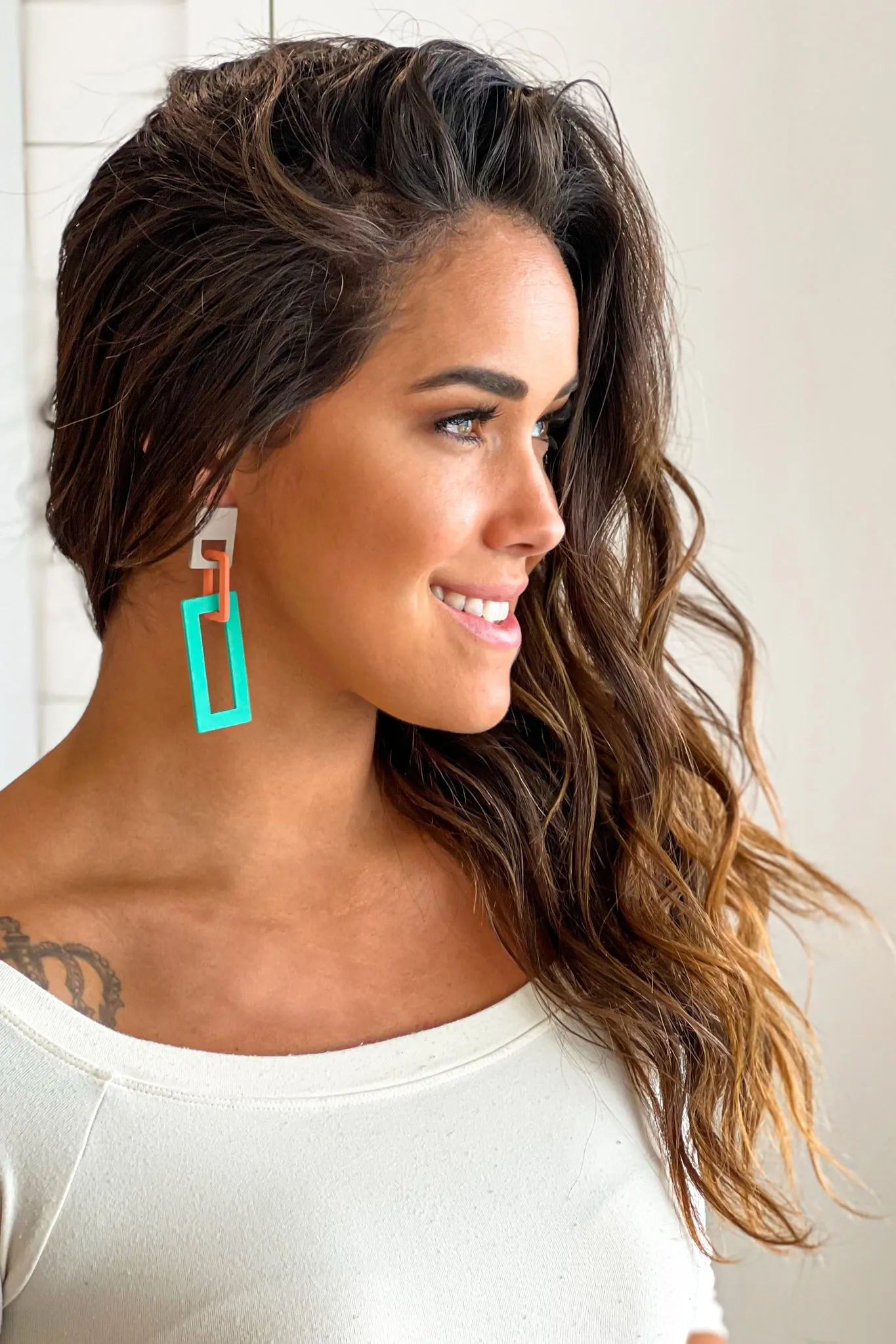 Green and Pink Rectangle Earrings