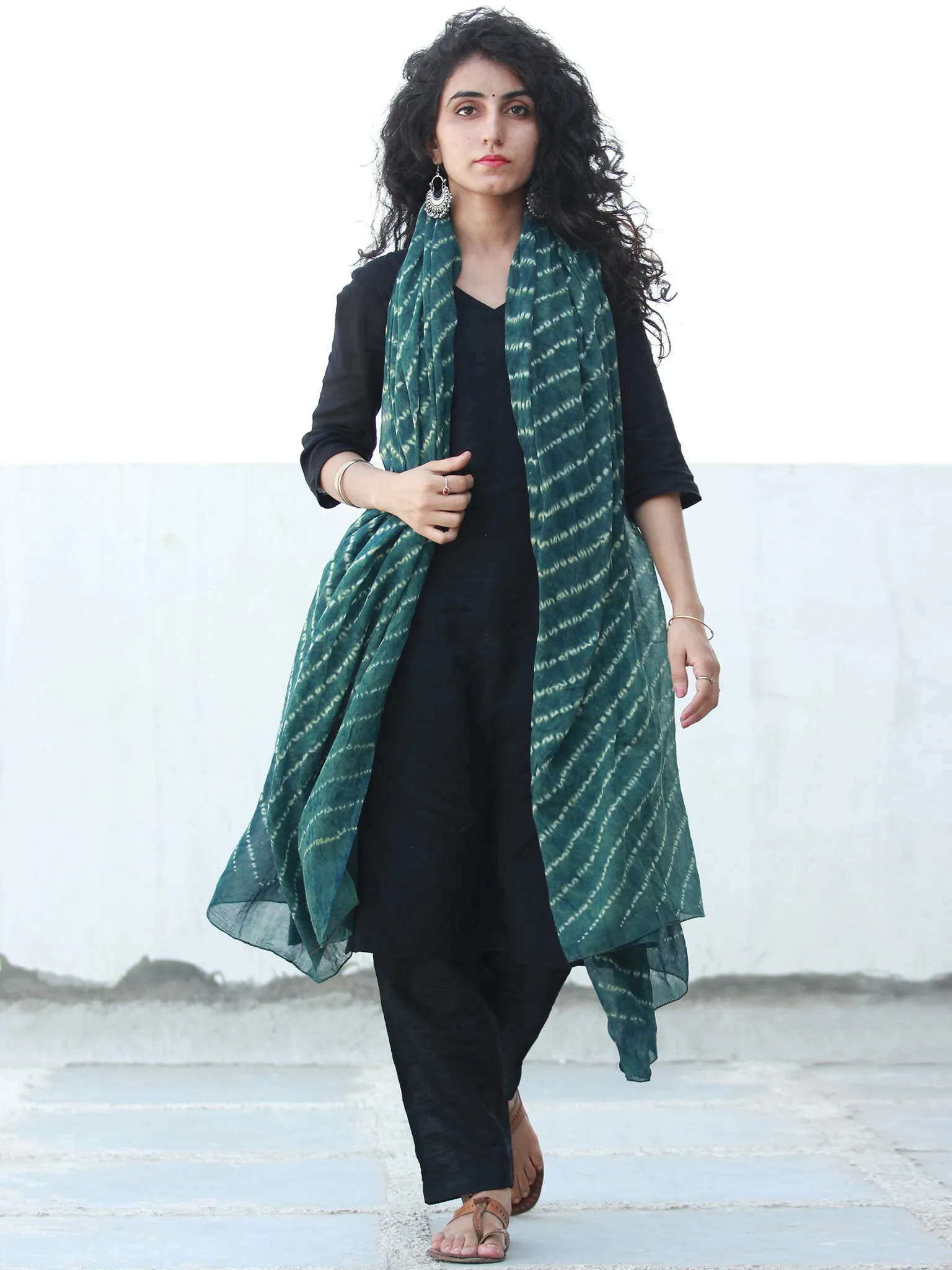 Green Ivory Cotton Hand Block Printed Dupatta  - D04170471