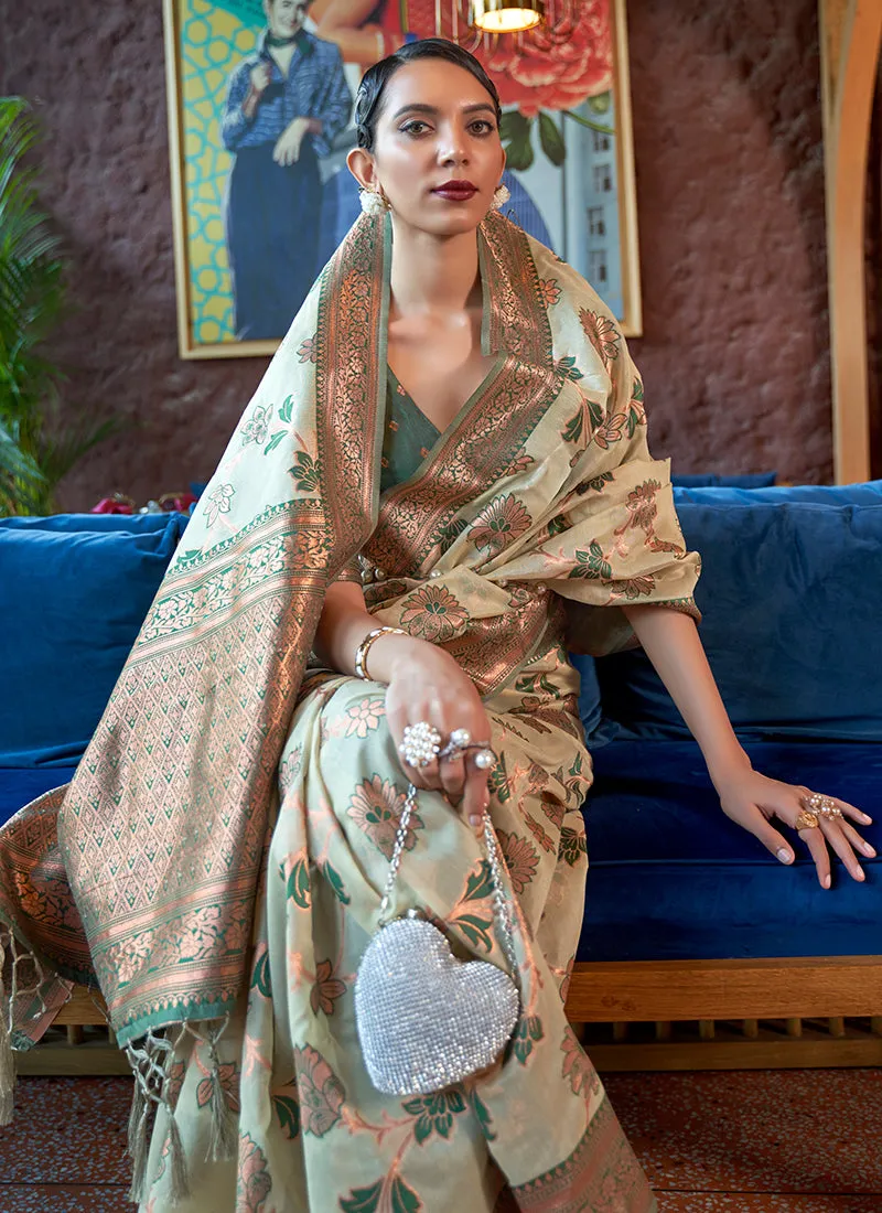 Green Two Tone Zari Weaved Jacquard Silk Saree