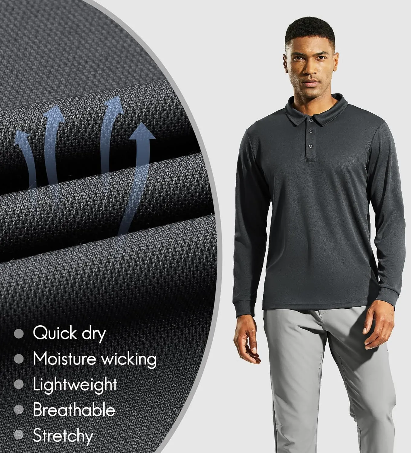 Haimont Men's Polo Shirts Golf Long Sleeve Lightweight Polyester Collared Tshirt Moisture Wicking Regular Fit