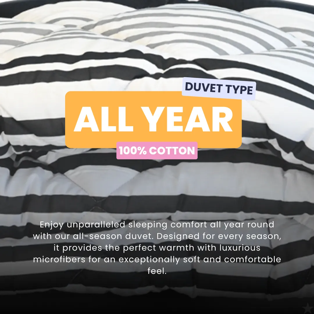 HappyDuvet Black Lines - 100% Cotton all season Coverless duvet