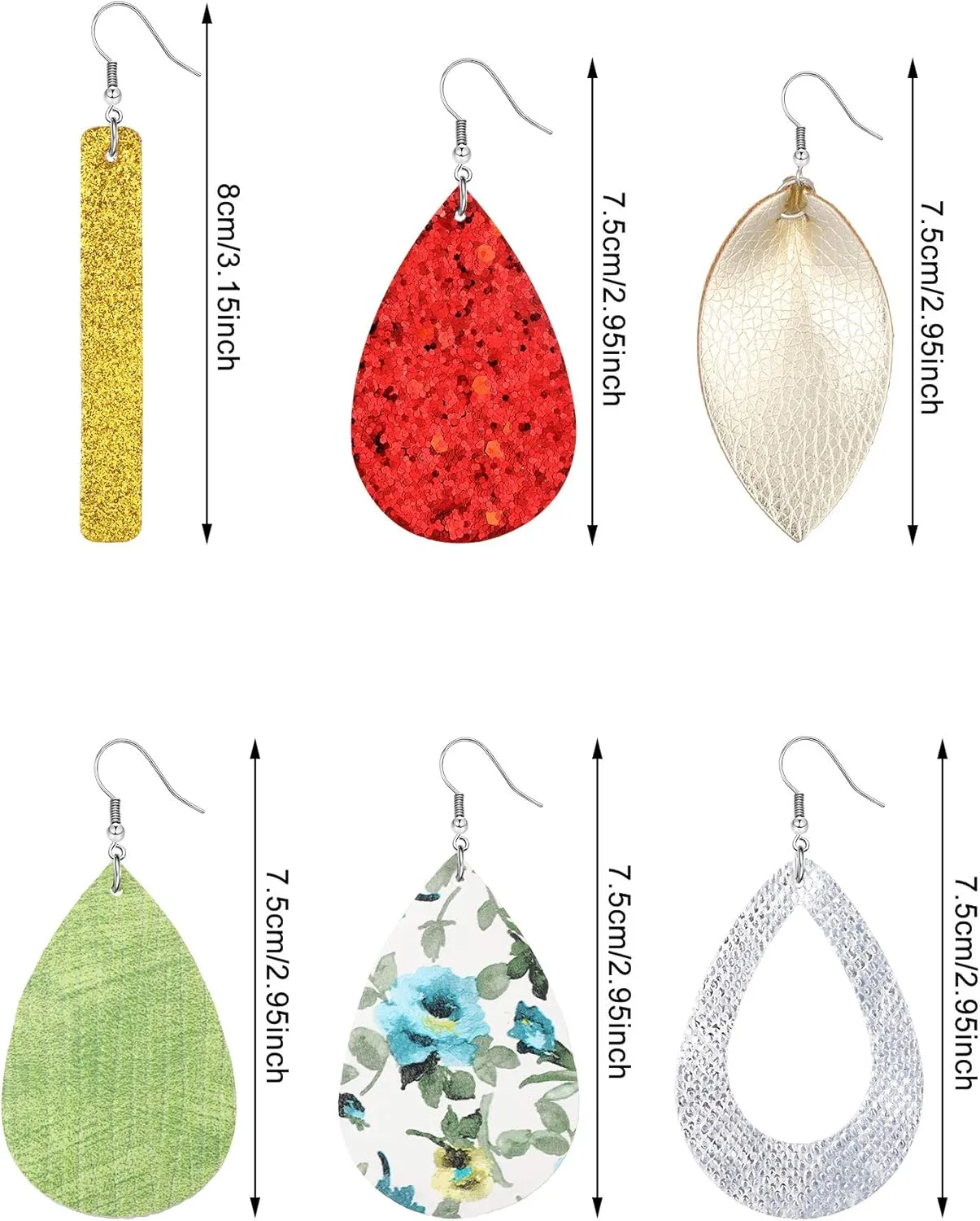 Hicarer 25 Pairs Faux Leather Earrings Teardrop Dangle Lightweight Leaf Earrings for Valentine Day Christmas Gift