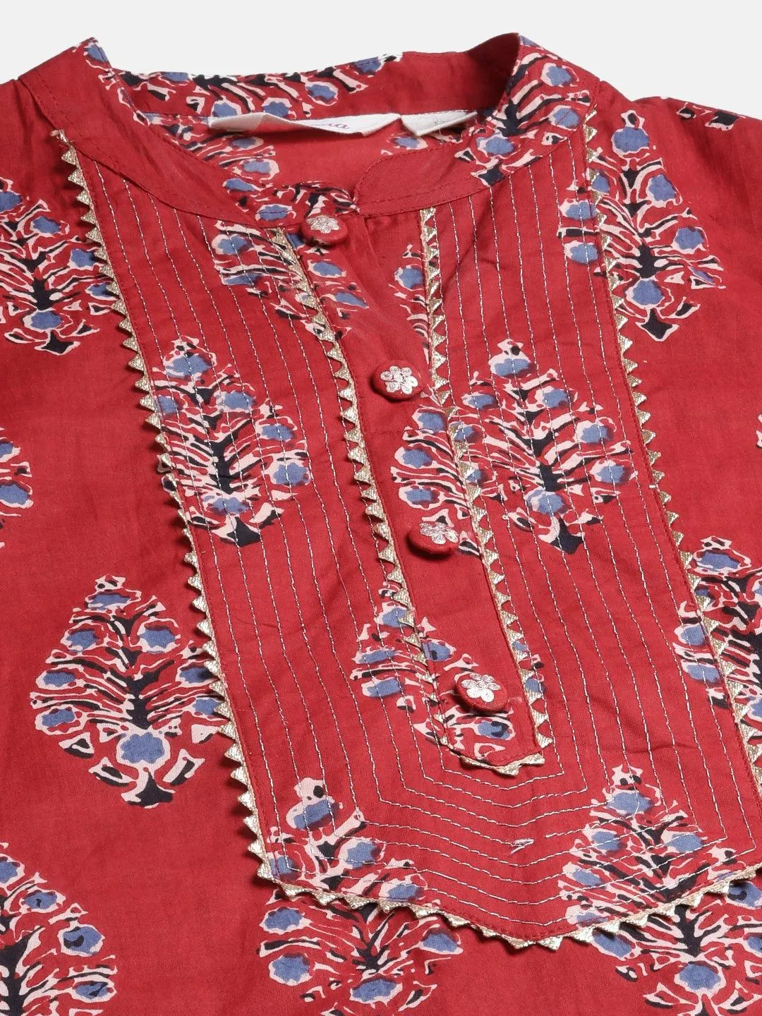 Jashvi Red Cotton Straight Kurta