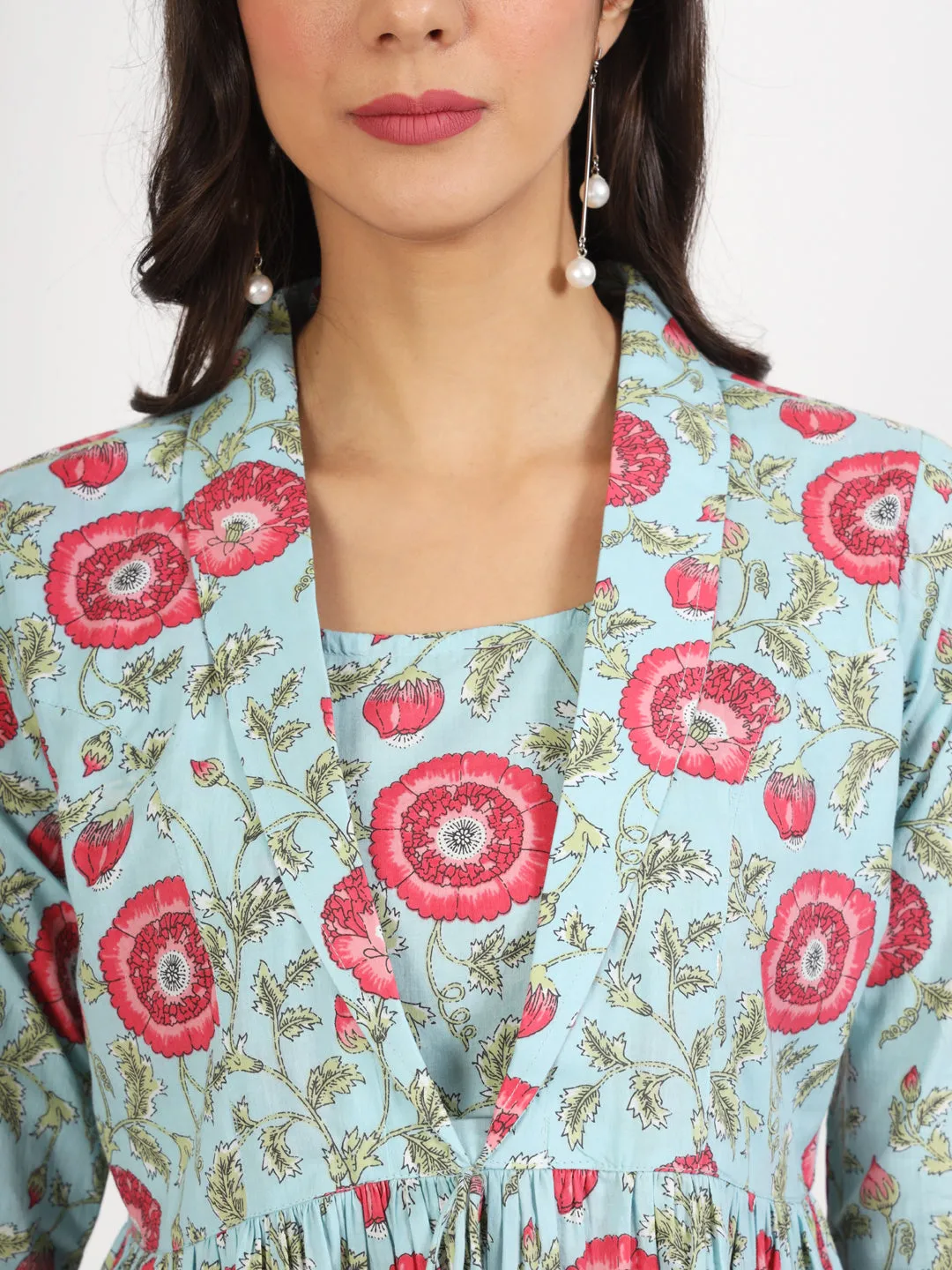 Jashvi Sky Blue Floral Printed Cotton Top