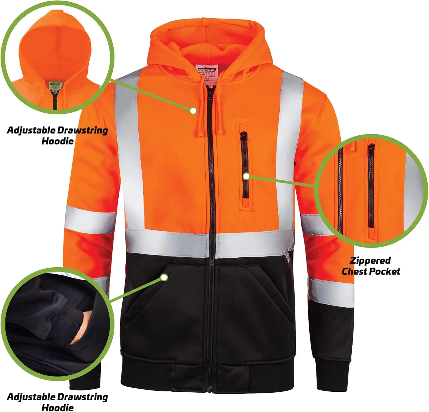 JORESTECH High Visibility Hoodie Full Zipper 100% Polyester ANSI