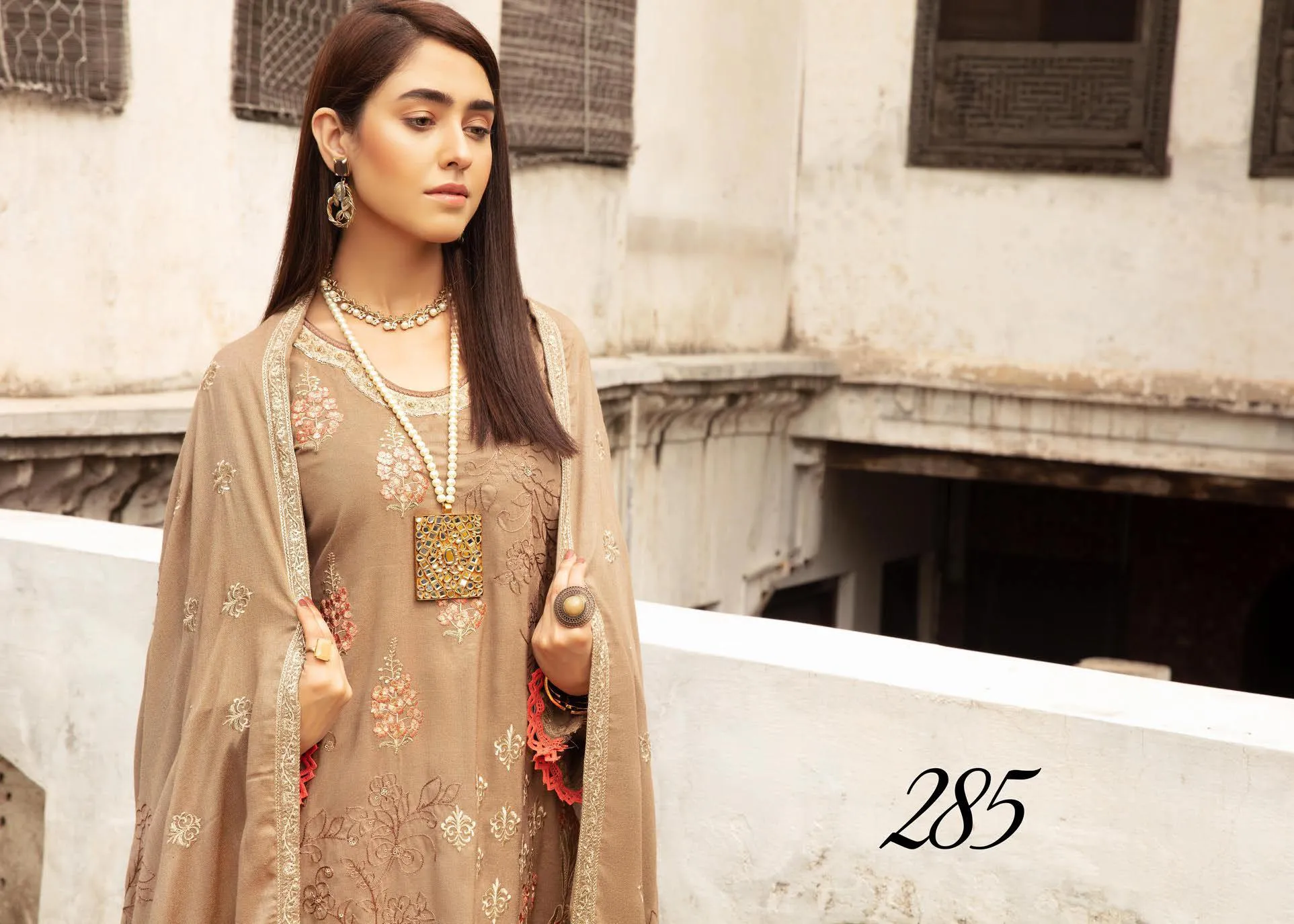 Khoobseerat by Shaista - Peach Embroidery Winter Collection (with Wool Shawl) – DN-285