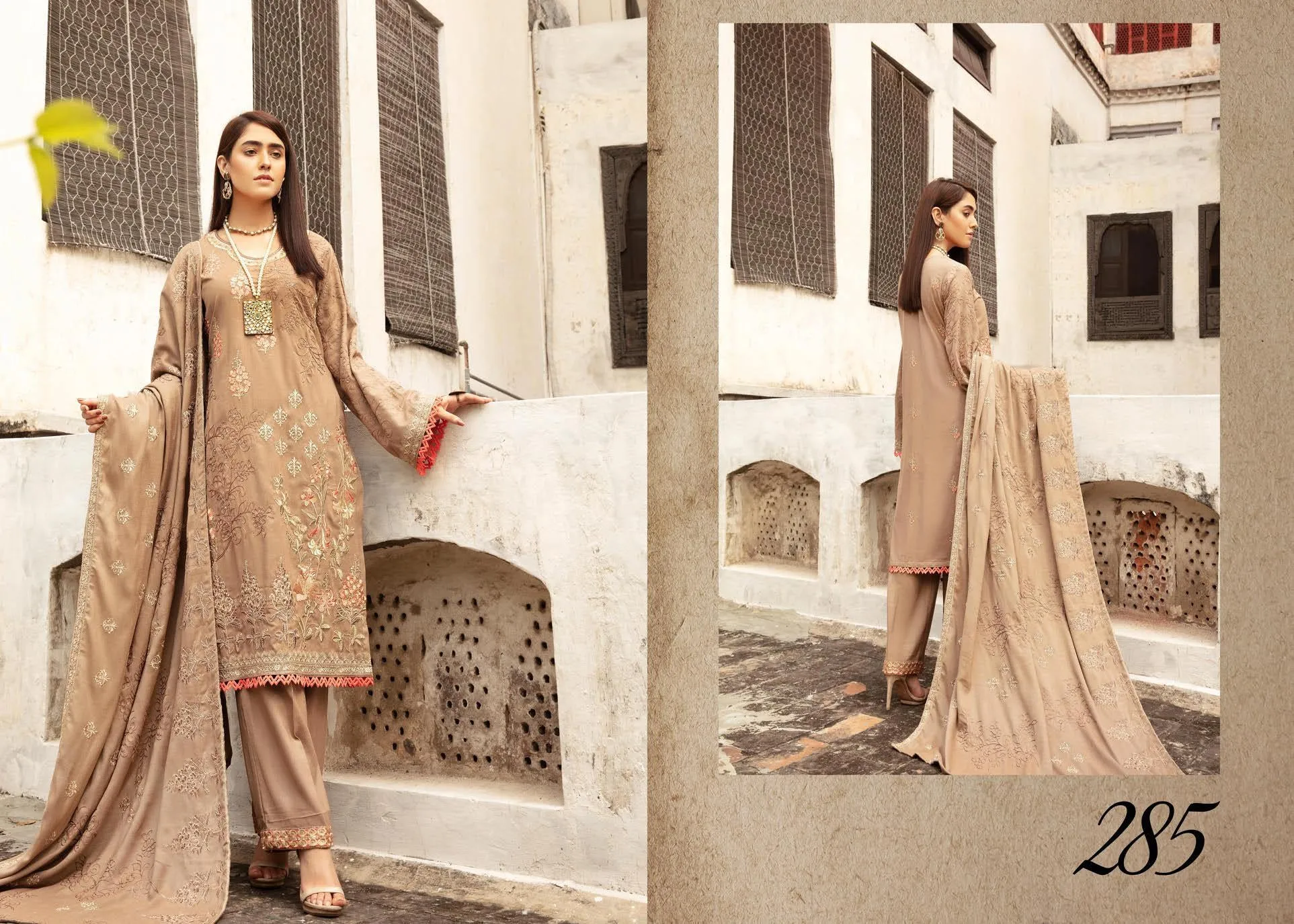 Khoobseerat by Shaista - Peach Embroidery Winter Collection (with Wool Shawl) – DN-285