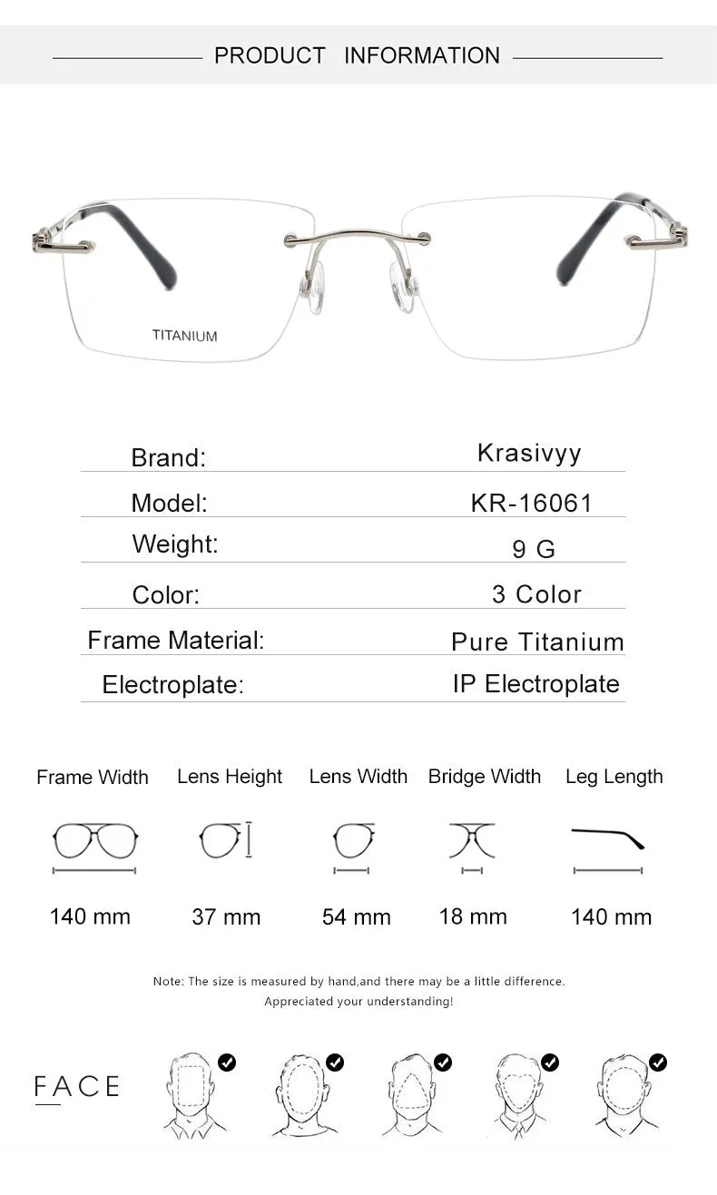 Krasivyy Men's Rimless Square Titanium  Eyeglasses Kr16061