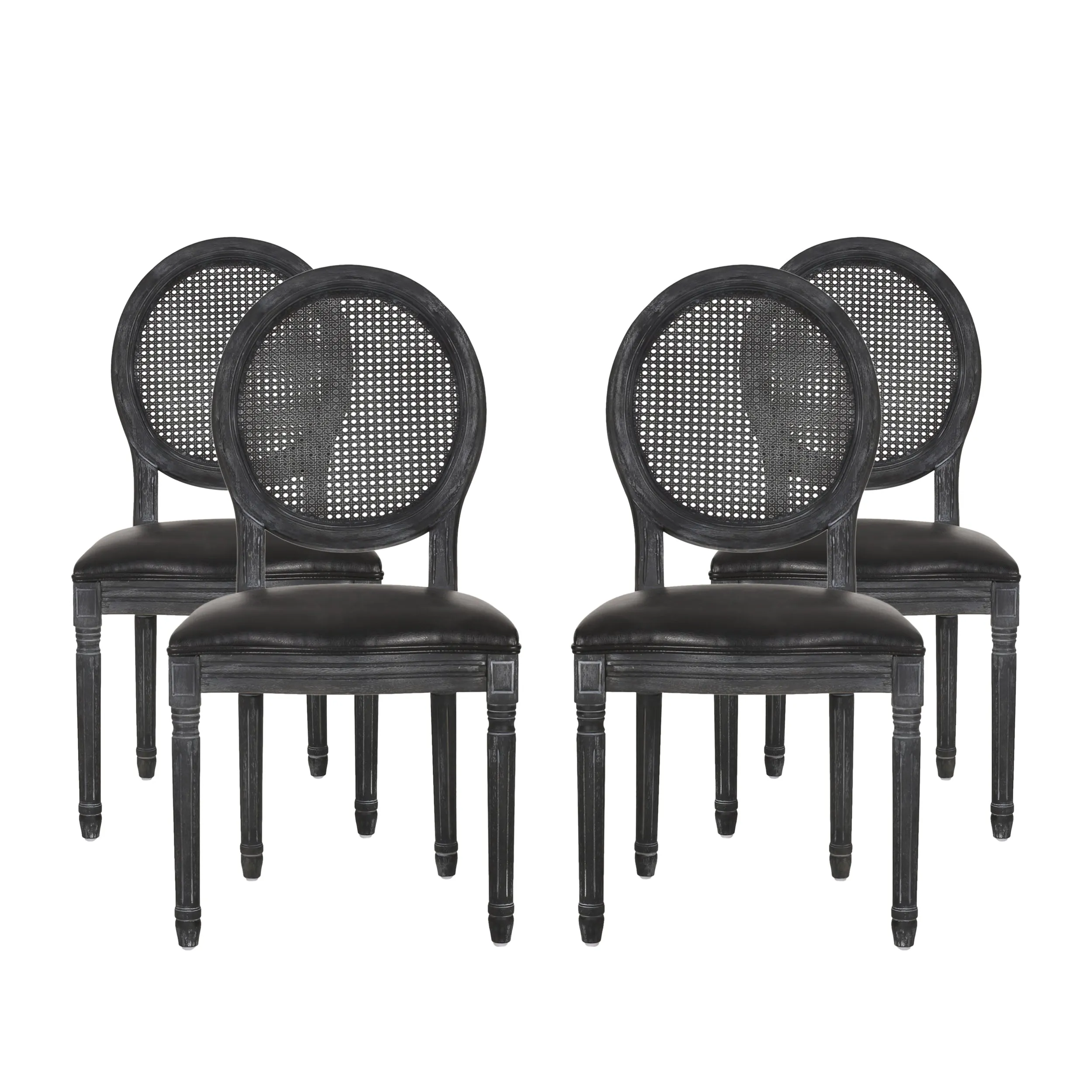 Lintz French Country Wood and Cane Upholstered Dining Chair, Set of 4