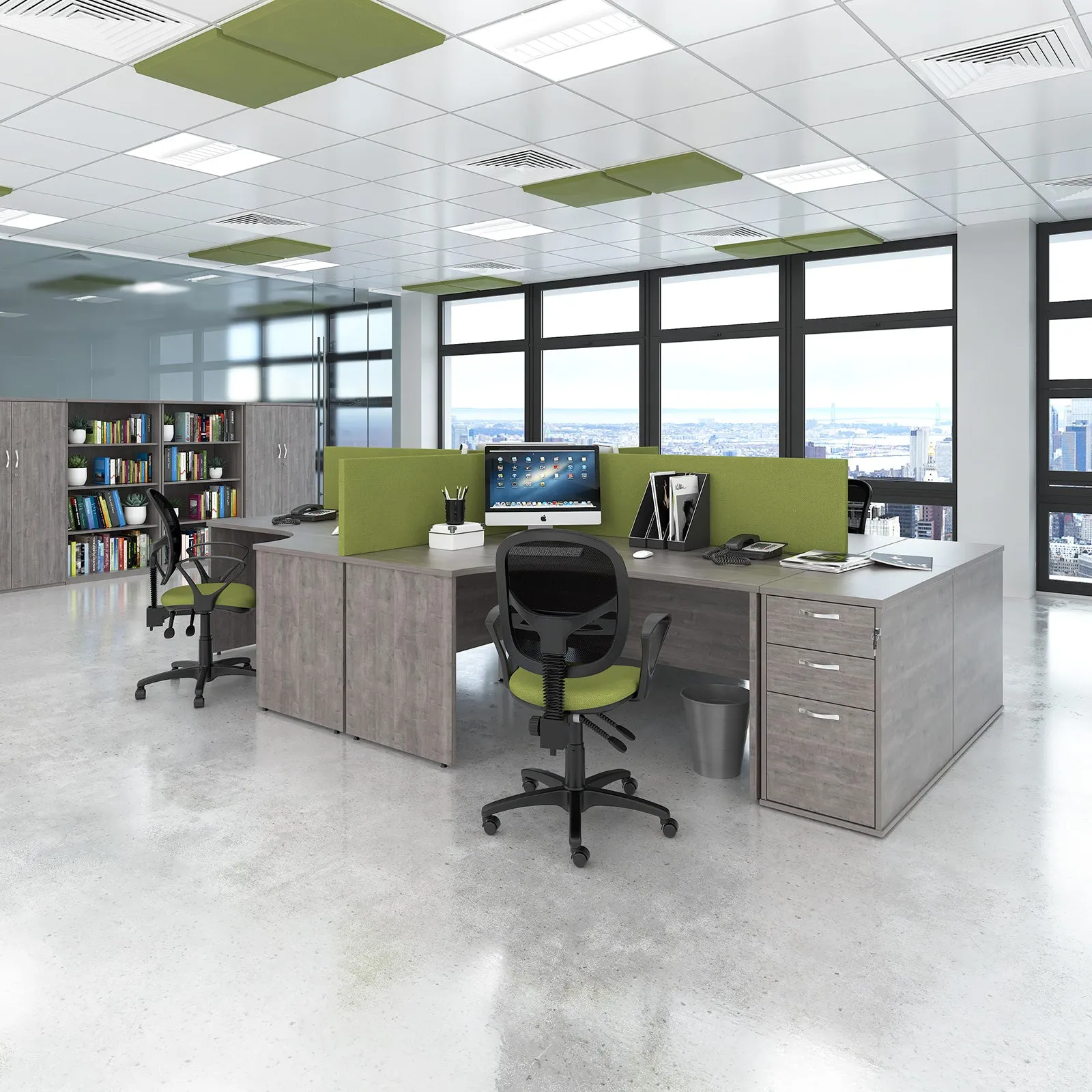 Maestro 25 right hand wave desk with 3 drawer pedestal and panel end leg