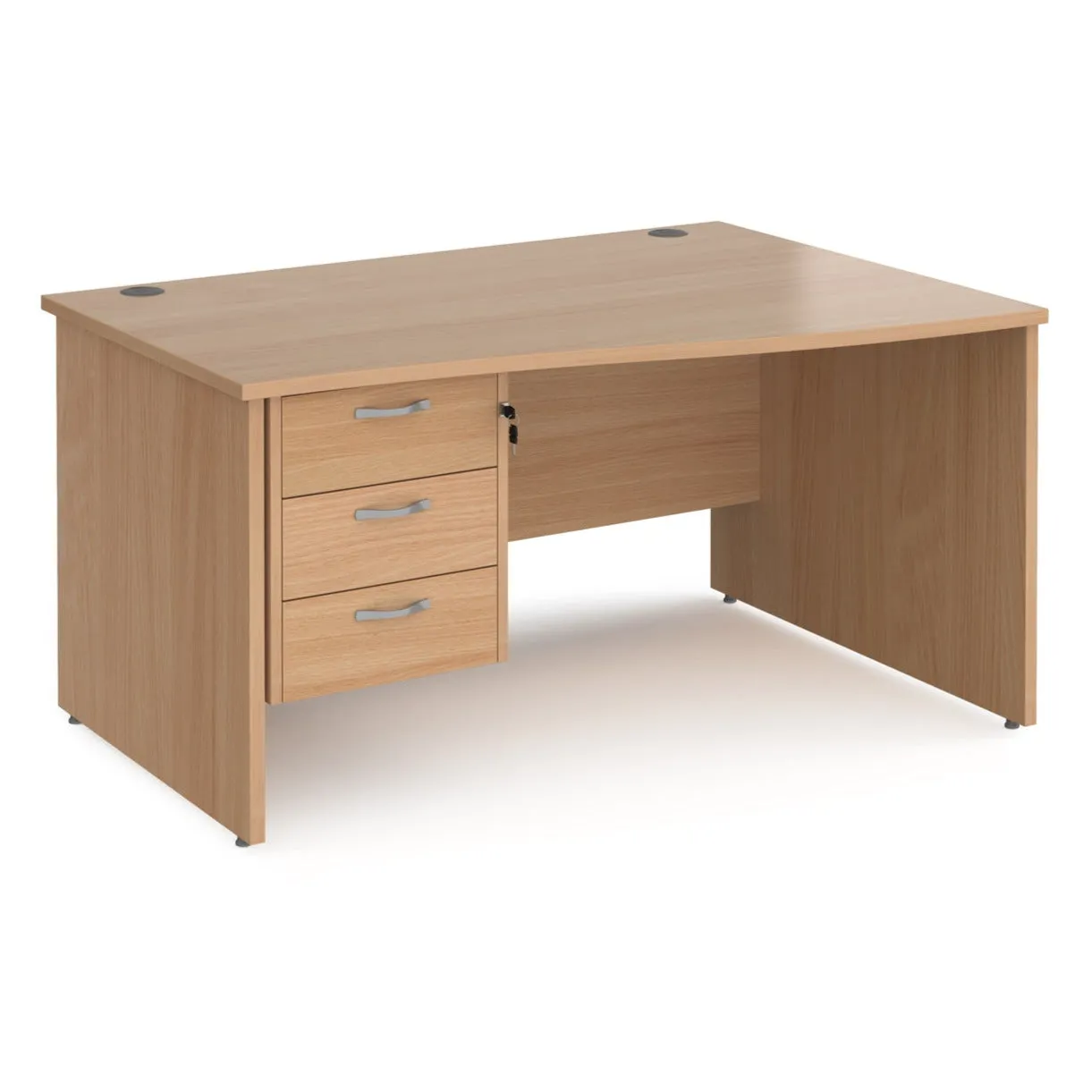 Maestro 25 right hand wave desk with 3 drawer pedestal and panel end leg