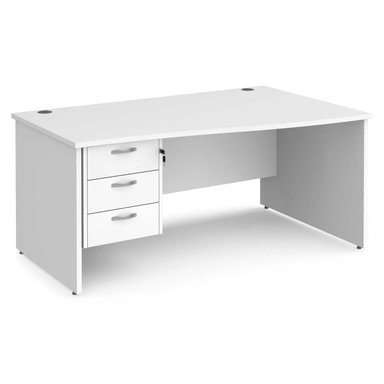 Maestro 25 right hand wave desk with 3 drawer pedestal and panel end leg