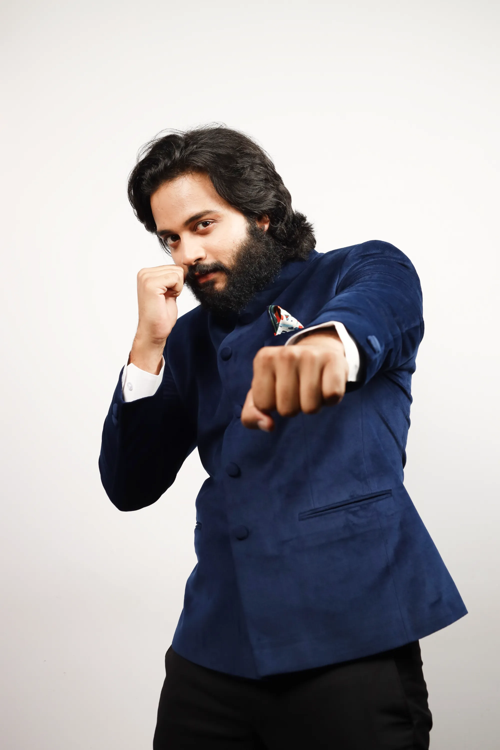 Men's Blue Color Bandhgala Suit - Hilo Design