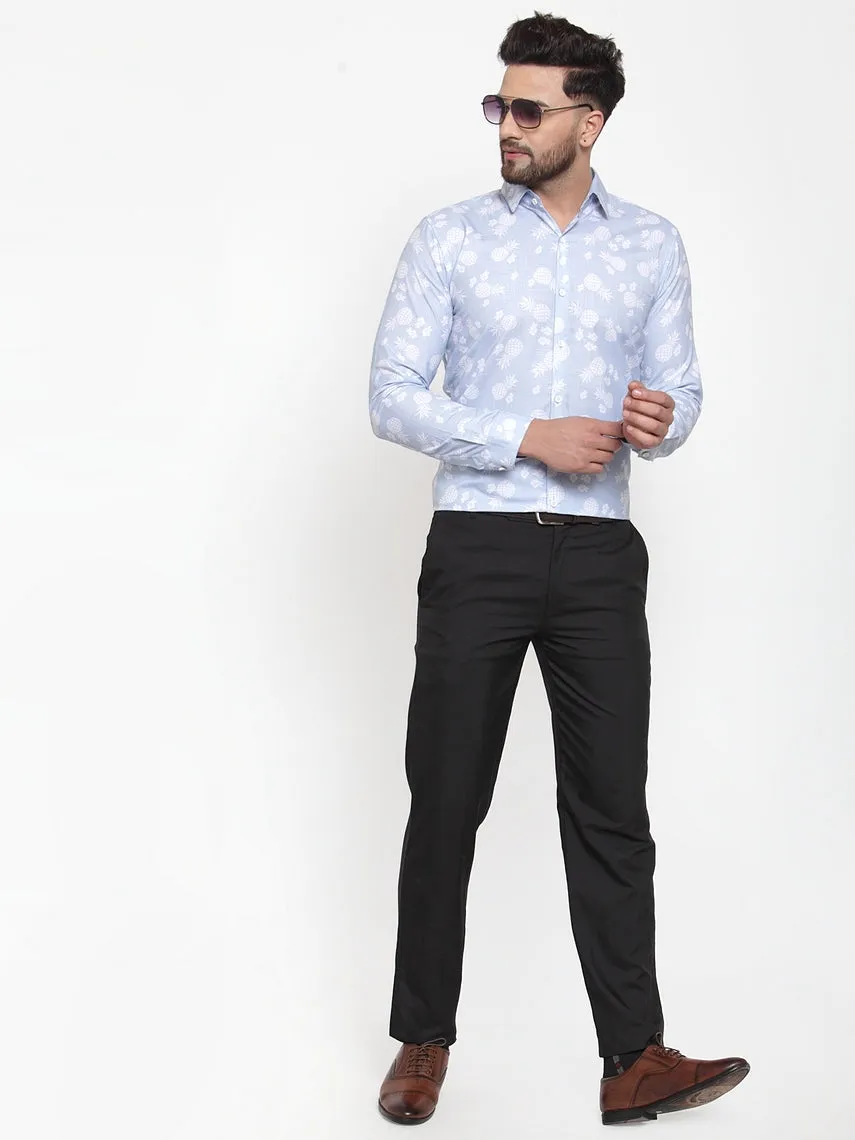 Men's Blue Cotton Printed Formal Shirt's ( SF 751Sky ) - Jainish