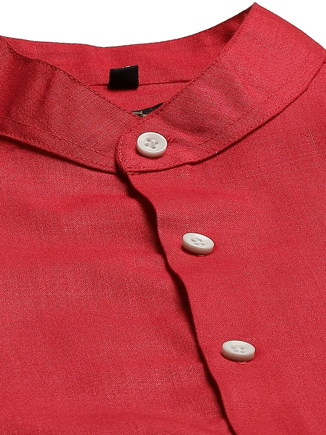 Mens Cotton Linen Red Chinese Collar Shirt - Sojanya