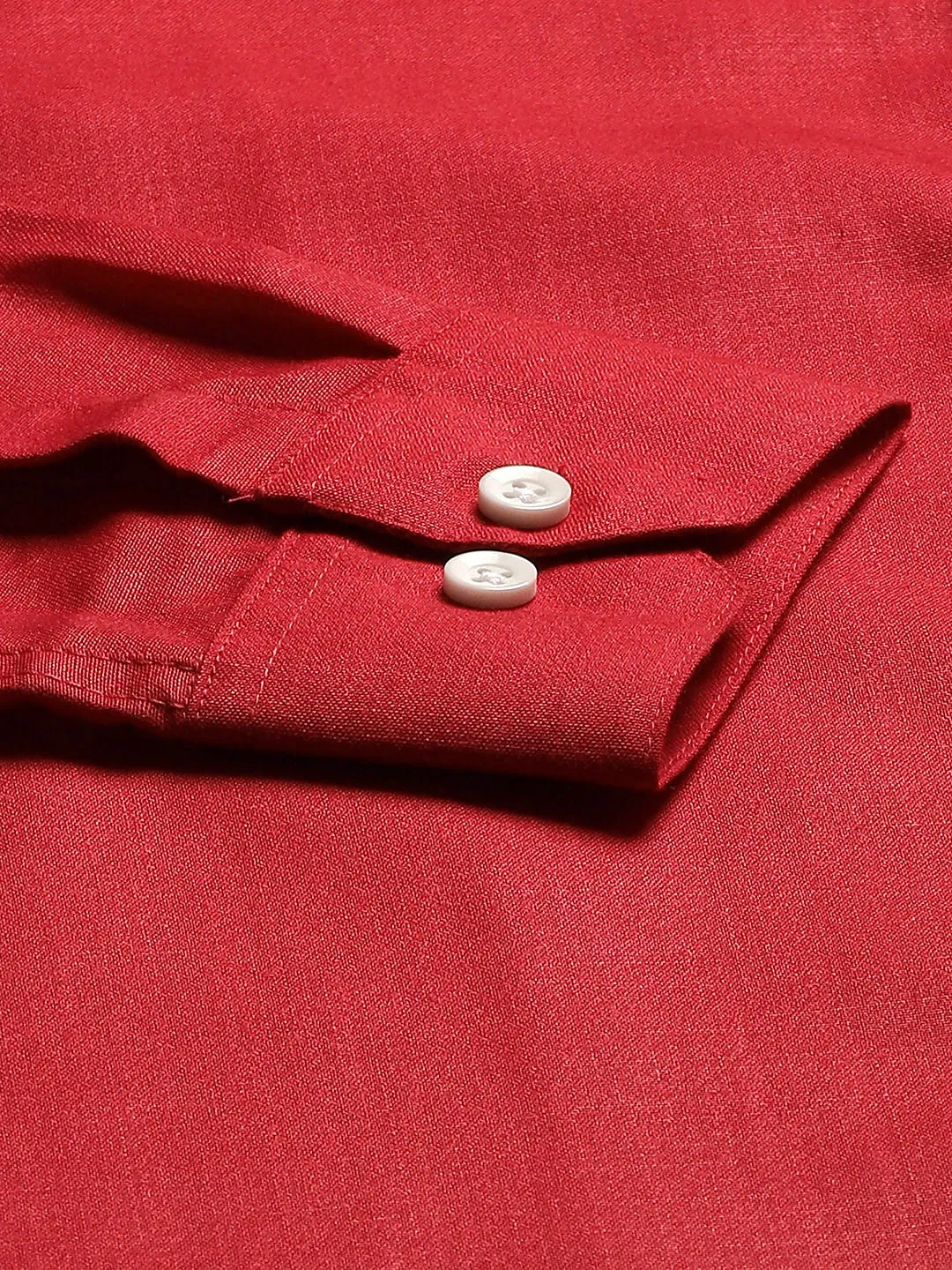 Mens Cotton Linen Red Chinese Collar Shirt - Sojanya