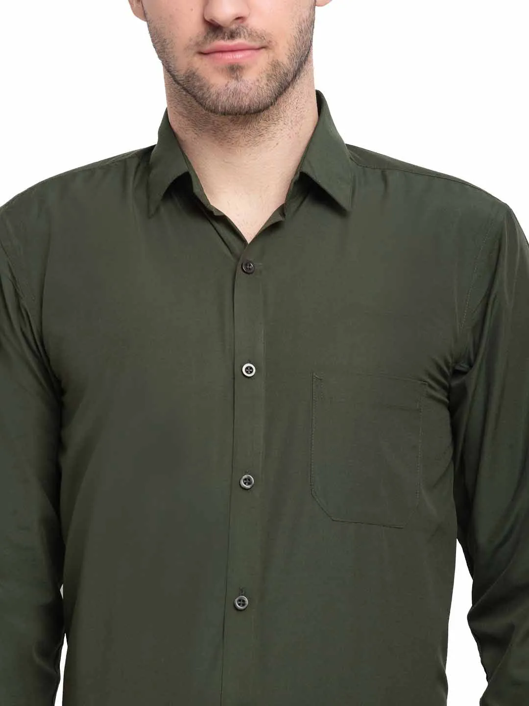 Men's Cotton Solid Mehndi Green Formal Shirt's ( SF 361Mehndi ) - Jainish