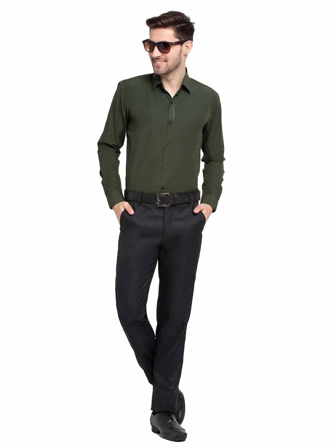 Men's Cotton Solid Mehndi Green Formal Shirt's ( SF 361Mehndi ) - Jainish