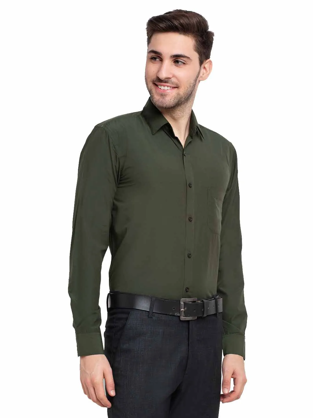 Men's Cotton Solid Mehndi Green Formal Shirt's ( SF 361Mehndi ) - Jainish