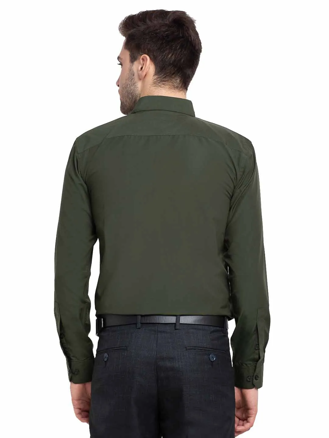 Men's Cotton Solid Mehndi Green Formal Shirt's ( SF 361Mehndi ) - Jainish