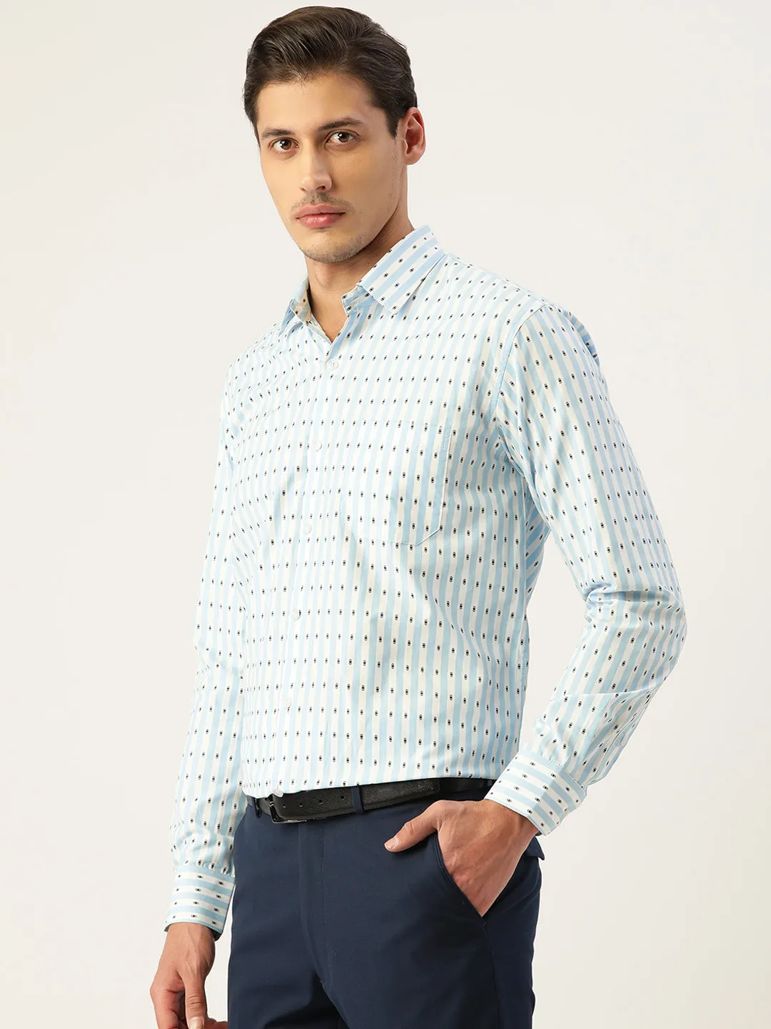 Men's Cotton Striped Formal Shirts ( SF 801Sky ) - Jainish