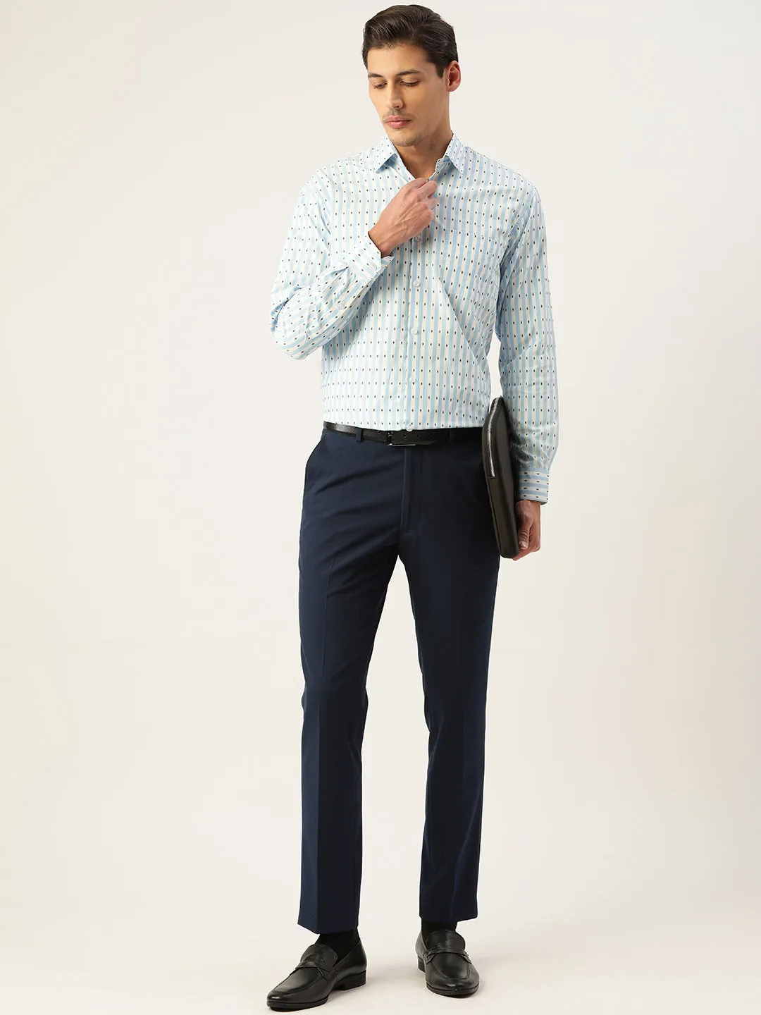 Men's Cotton Striped Formal Shirts ( SF 801Sky ) - Jainish