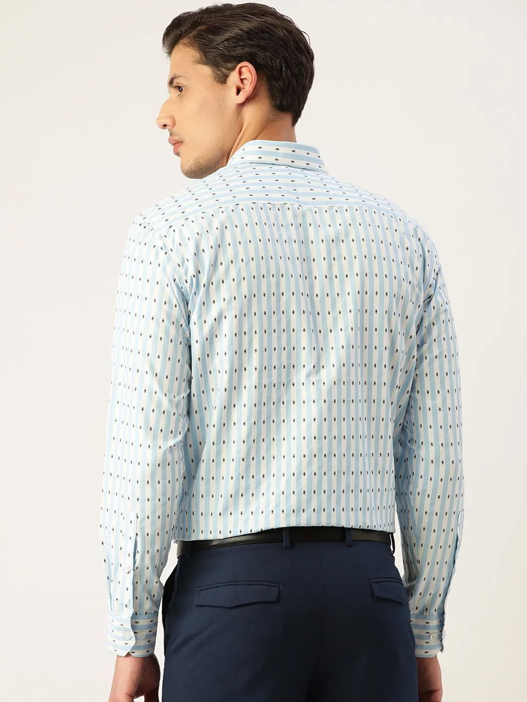 Men's Cotton Striped Formal Shirts ( SF 801Sky ) - Jainish