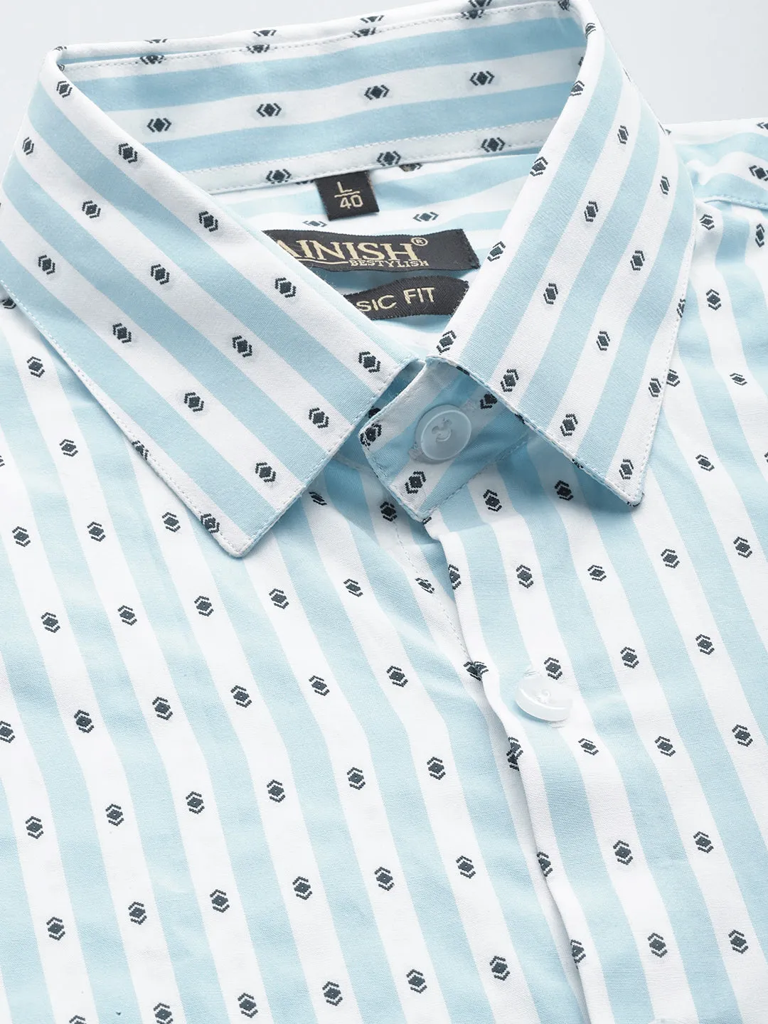 Men's Cotton Striped Formal Shirts ( SF 801Sky ) - Jainish