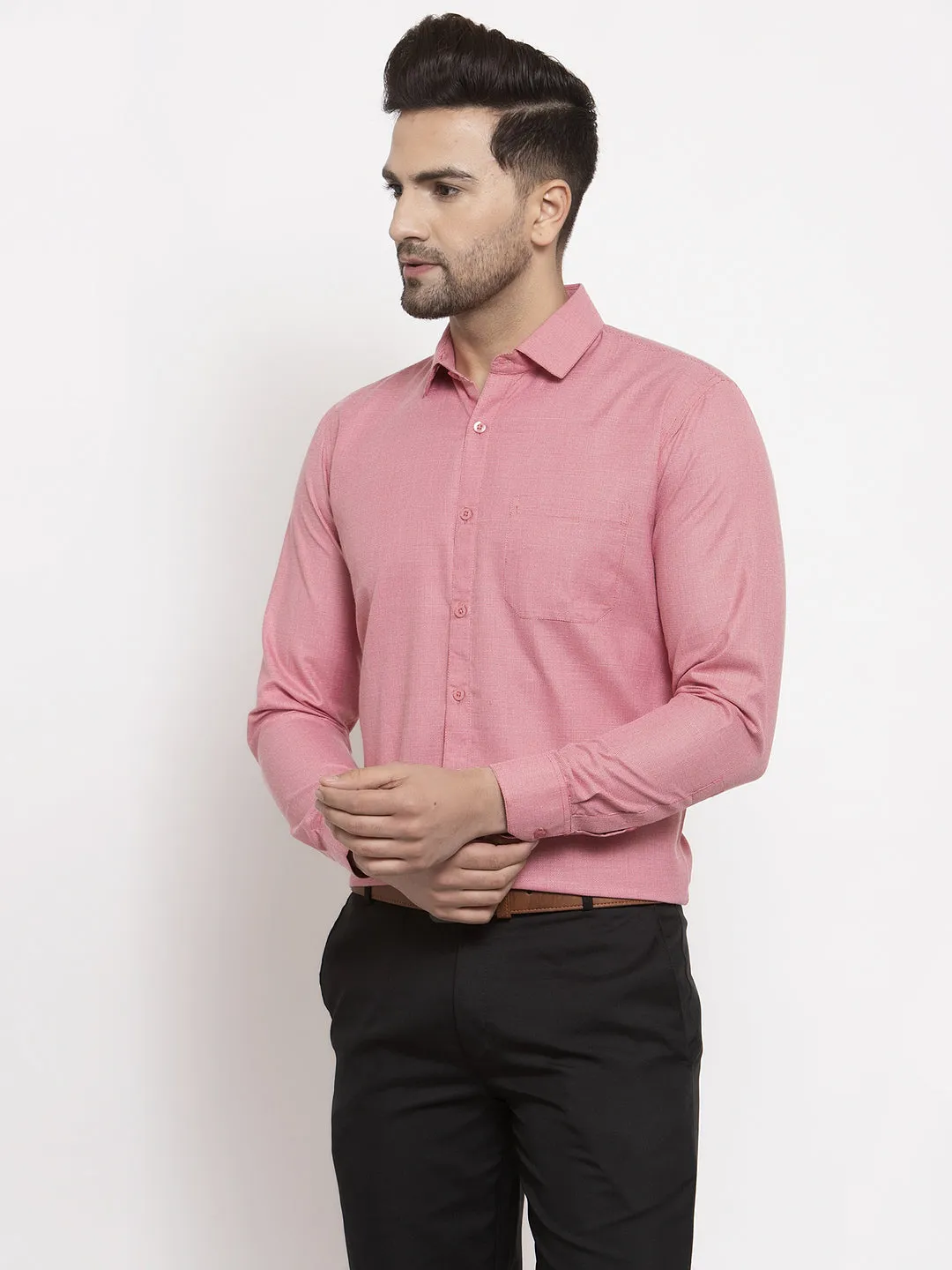 Men's Red Cotton Geometric Formal Shirts ( SF 434Red ) - Jainish