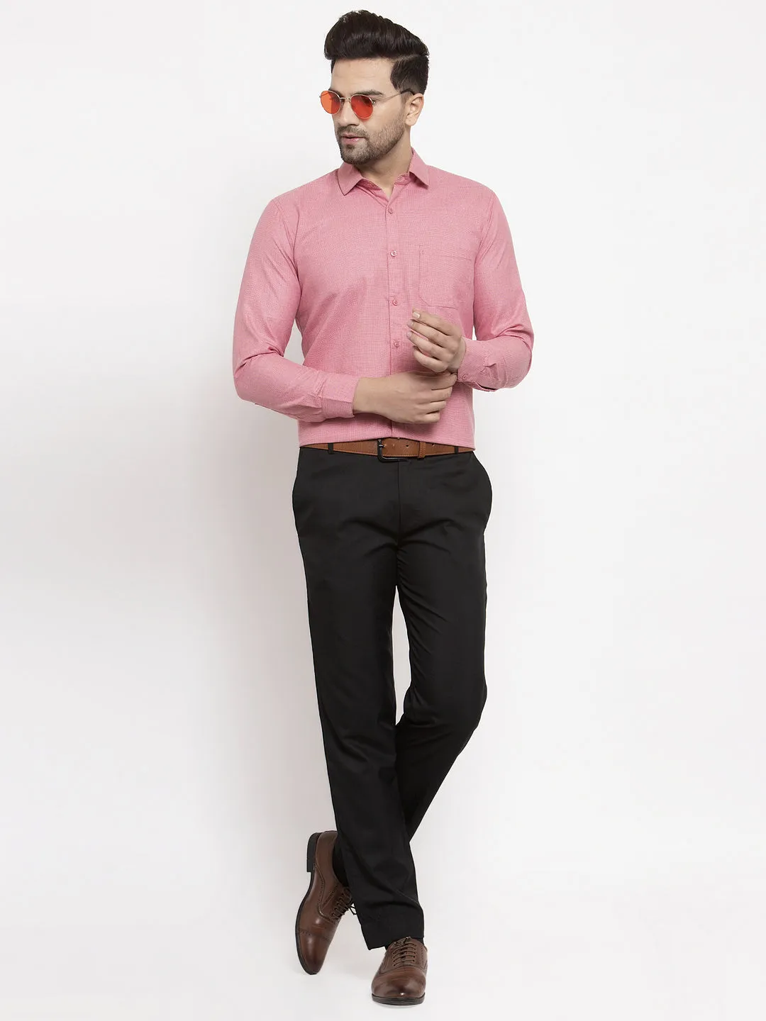 Men's Red Cotton Geometric Formal Shirts ( SF 434Red ) - Jainish