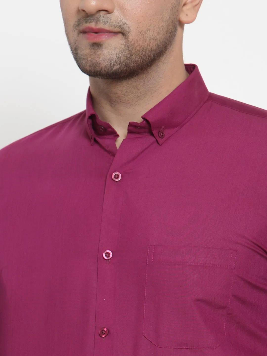 Men's Red Cotton Solid Button Down Formal Shirts ( SF 713Magenta ) - Jainish
