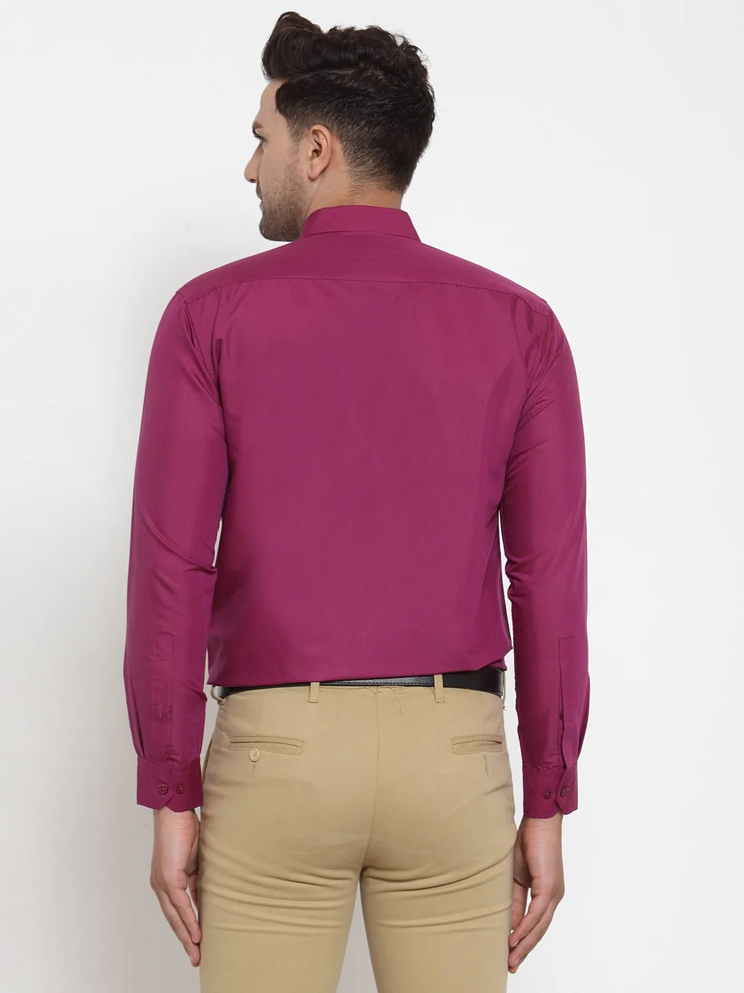 Men's Red Cotton Solid Button Down Formal Shirts ( SF 713Magenta ) - Jainish
