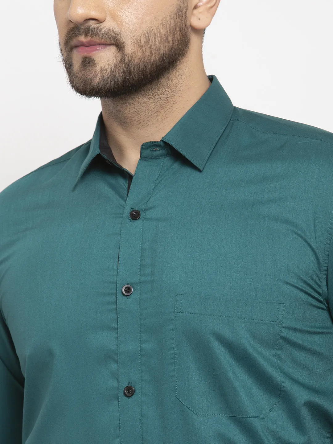 Men's Teal Blue Formal Shirt with black detailing ( SF 411Teal ) - Jainish