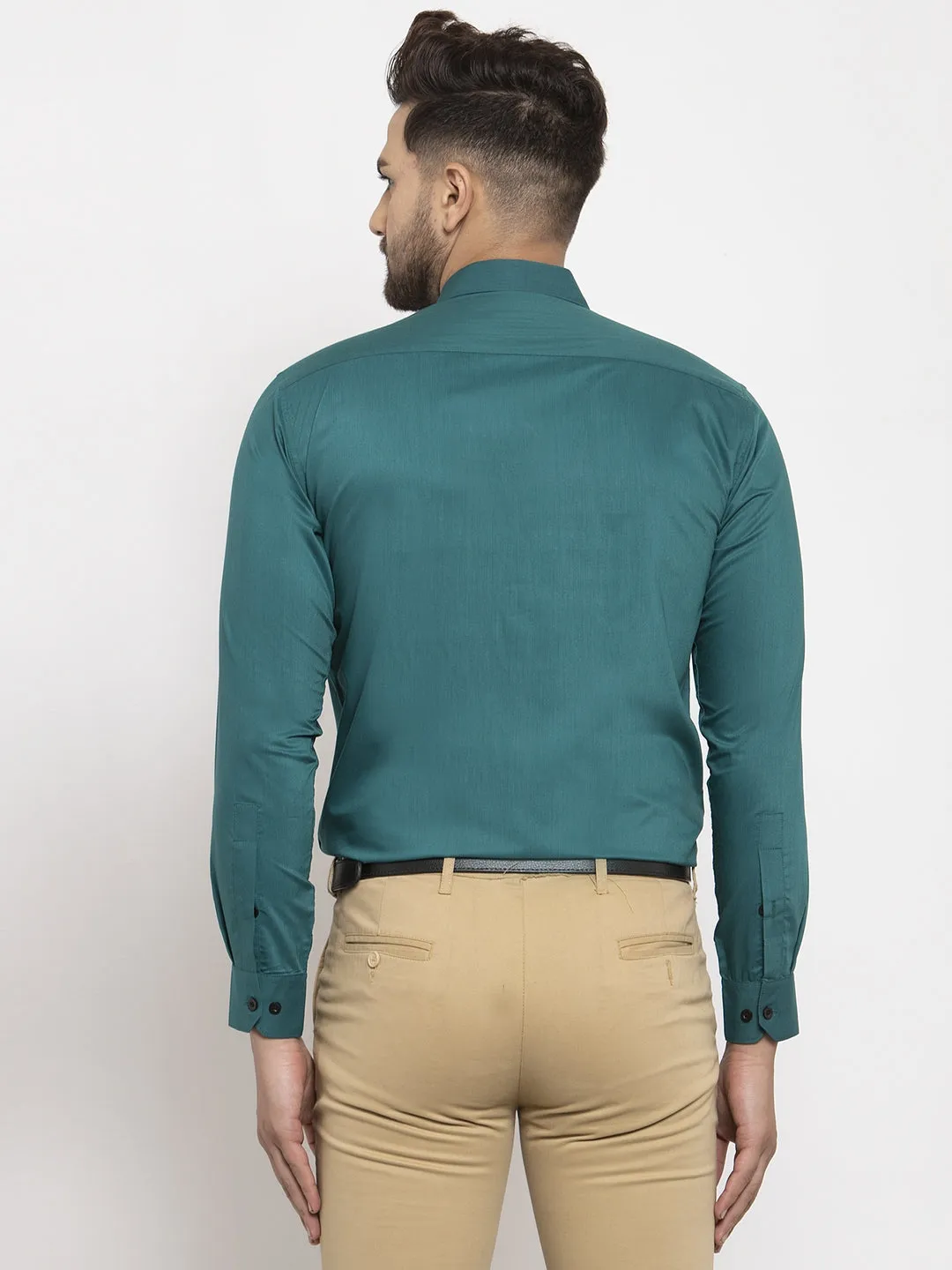 Men's Teal Blue Formal Shirt with black detailing ( SF 411Teal ) - Jainish