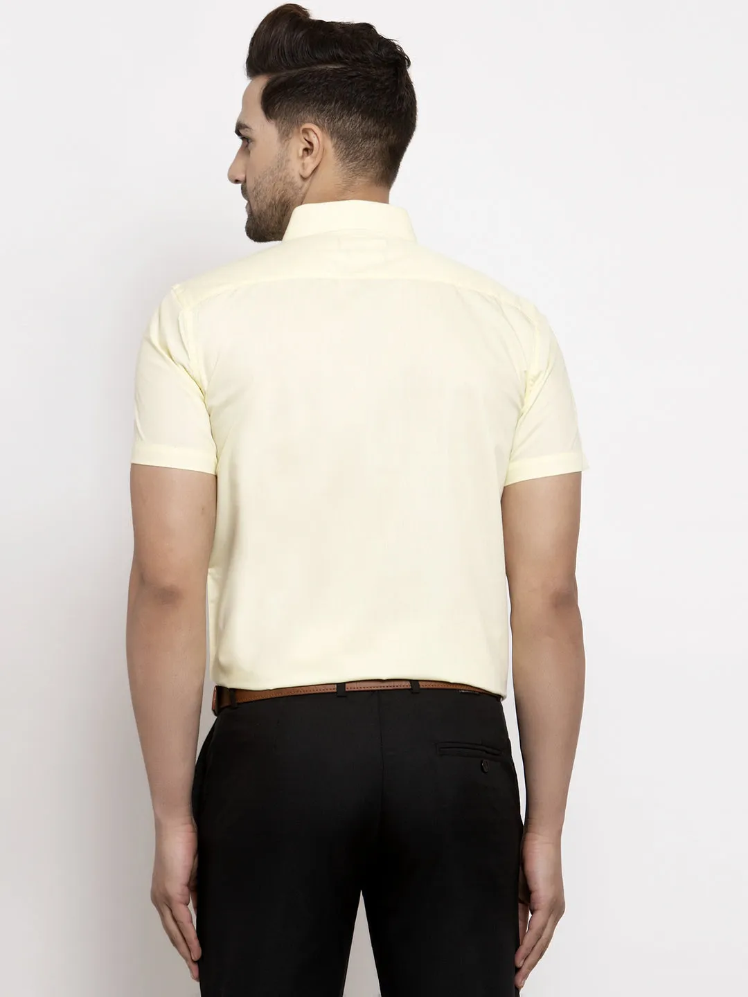 Men's Yellow Cotton Half Sleeves Solid Formal Shirts ( SF 754Lime ) - Jainish