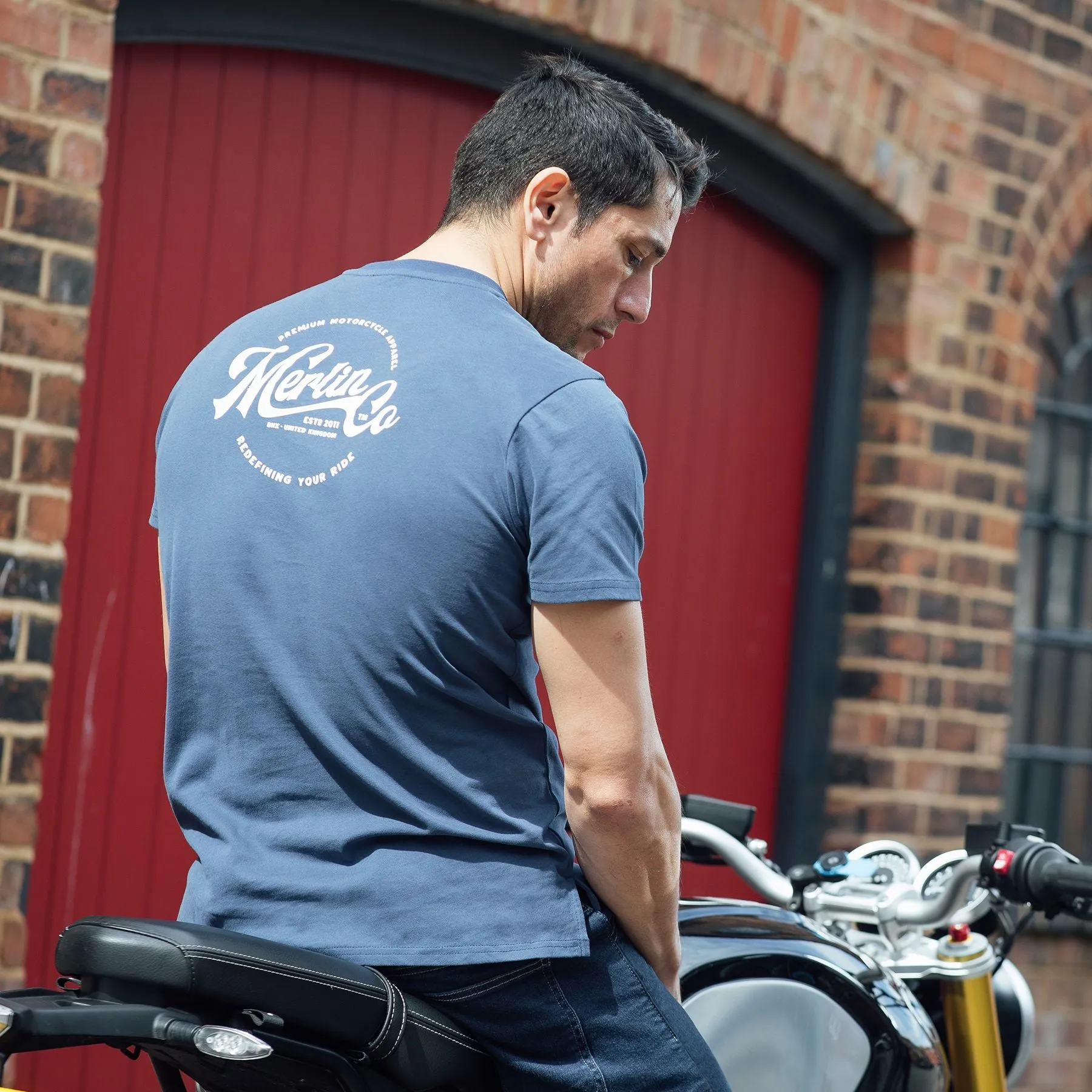 Merlin Truro Signature Organic Cotton Tee T-Shirt Navy Blue