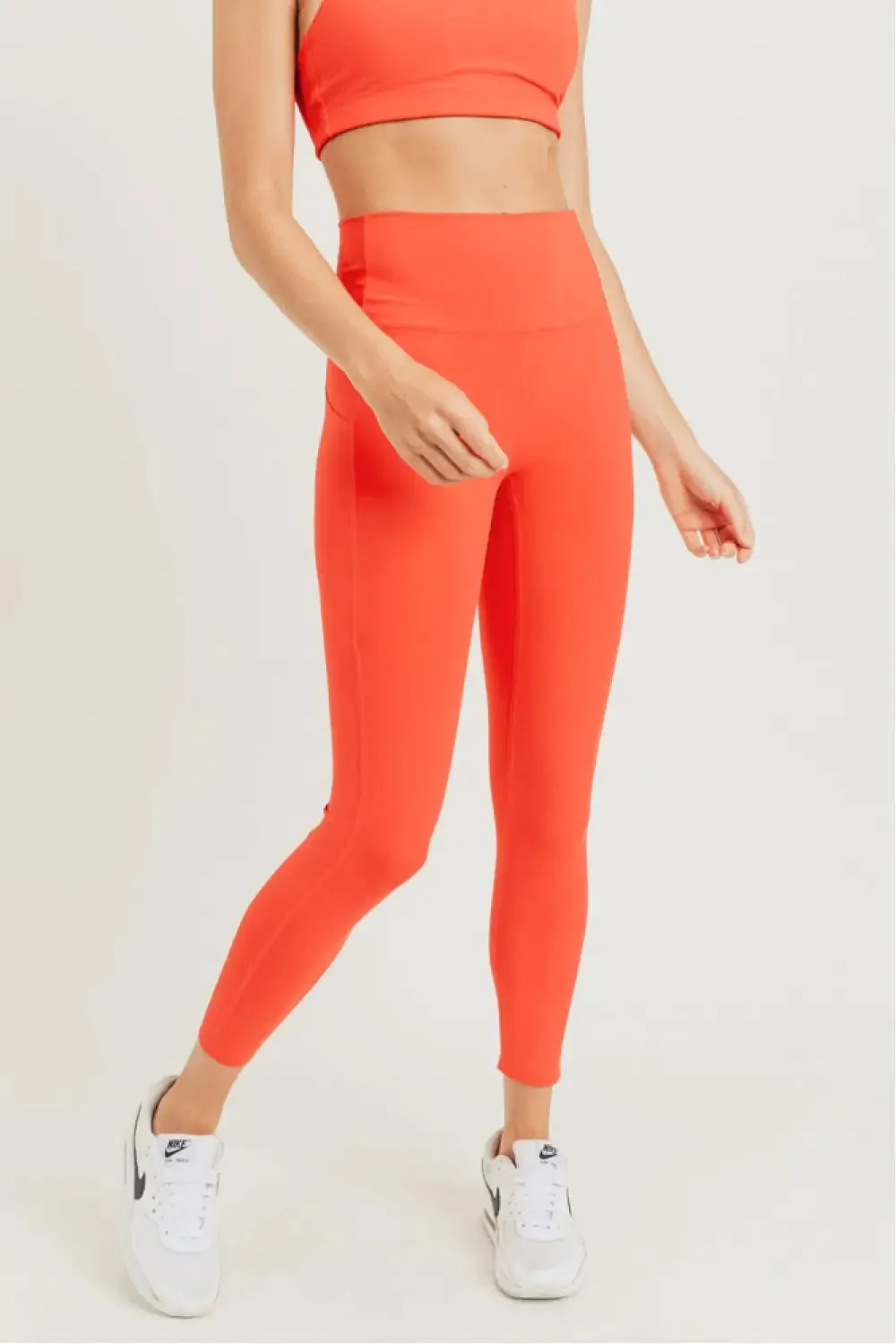 Mono B Laser-Cut and Bonded Essential Foldover High-Waisted Legging - Orange