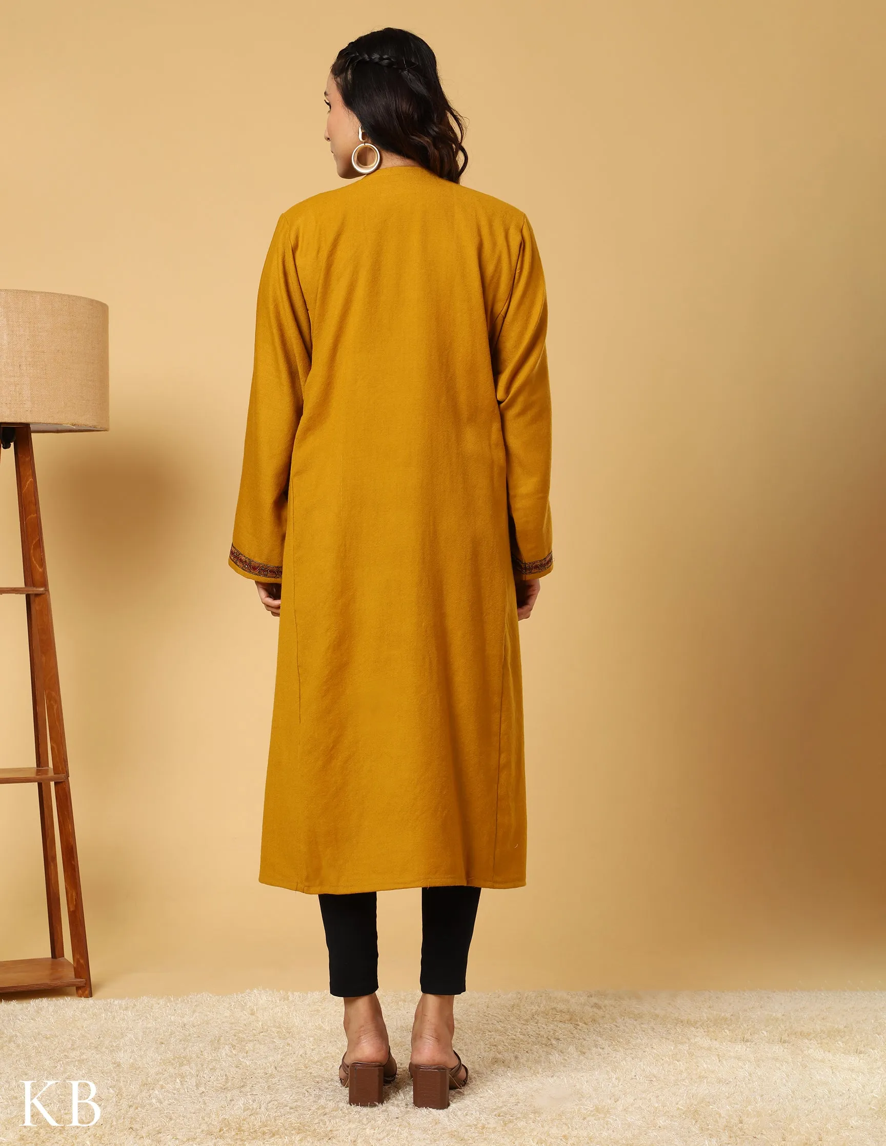 Mustard Marvel sozni Zari Embroidered Pure Wool Phiran