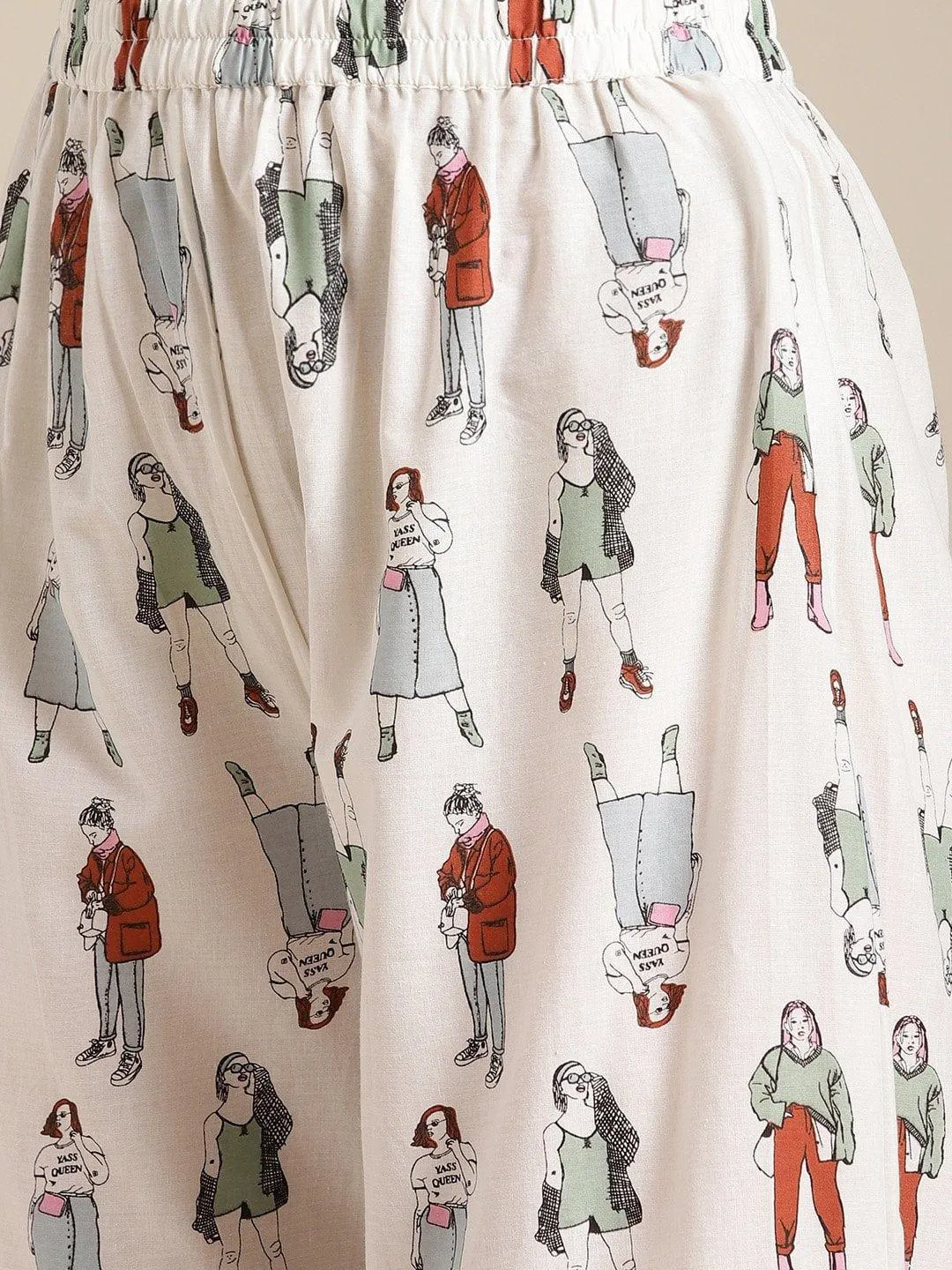 Off White Quirky  Printed Launge Wear Set